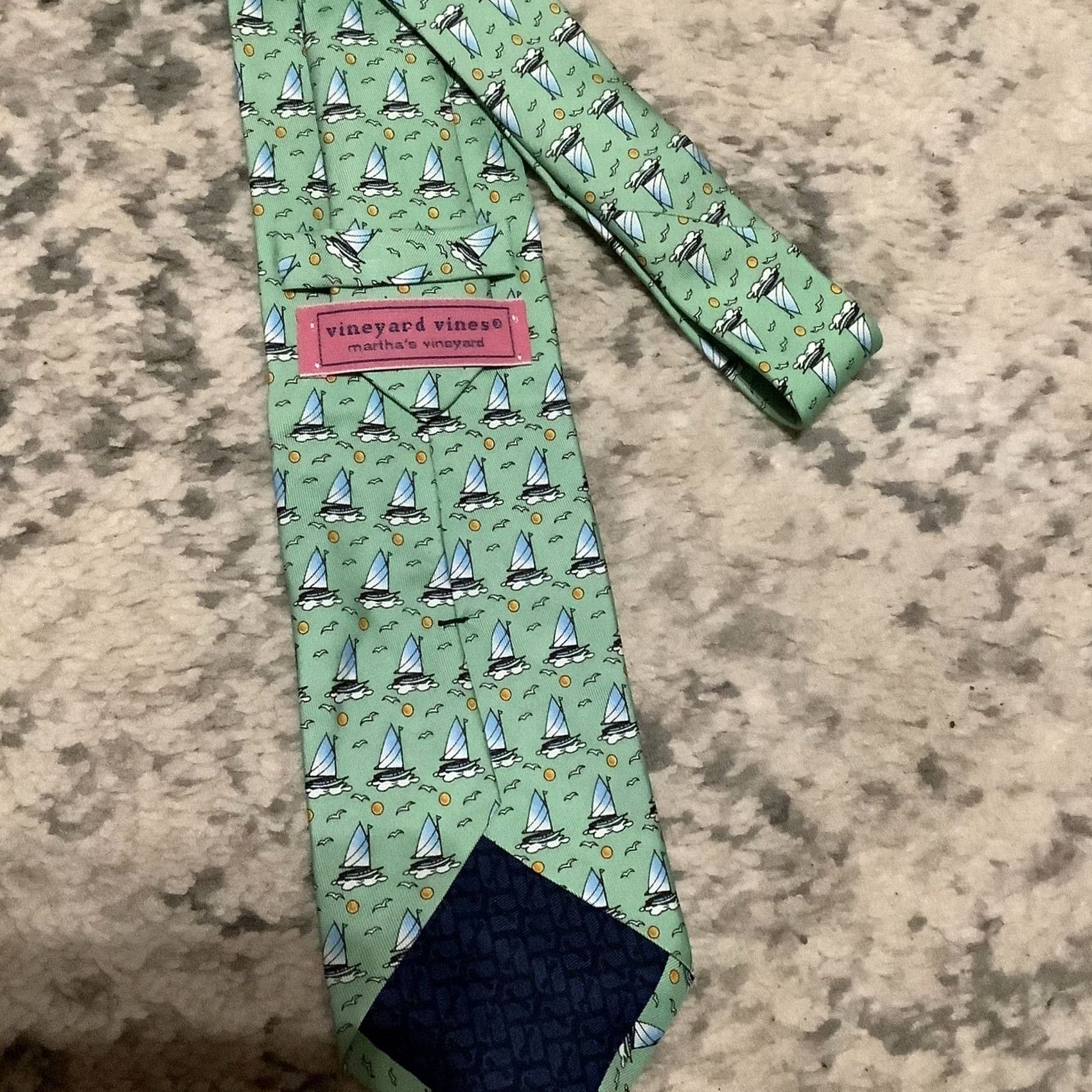 Vineyard Vines Vineyard Vines Tie Nautical Sailboat Silk 57"-60" Green Men NeckTie Classic Adjustable Logo Made In USA Mens Size ONE SIZE - 3 Thumbnail