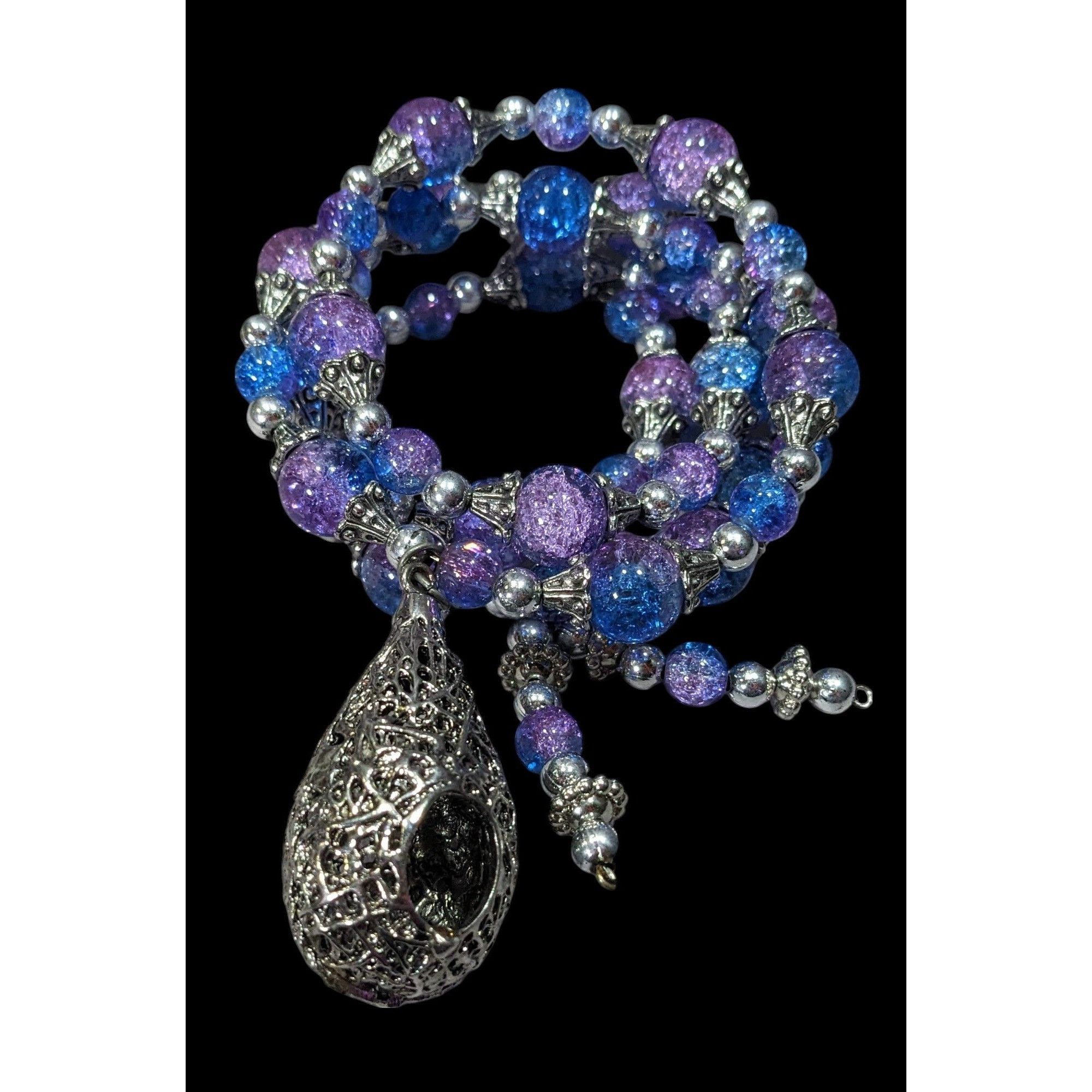 Handmade Handmade Fairycore Bird's Nest Blue And Purple Beaded Coil B Size ONE SIZE - 1 Thumbnail