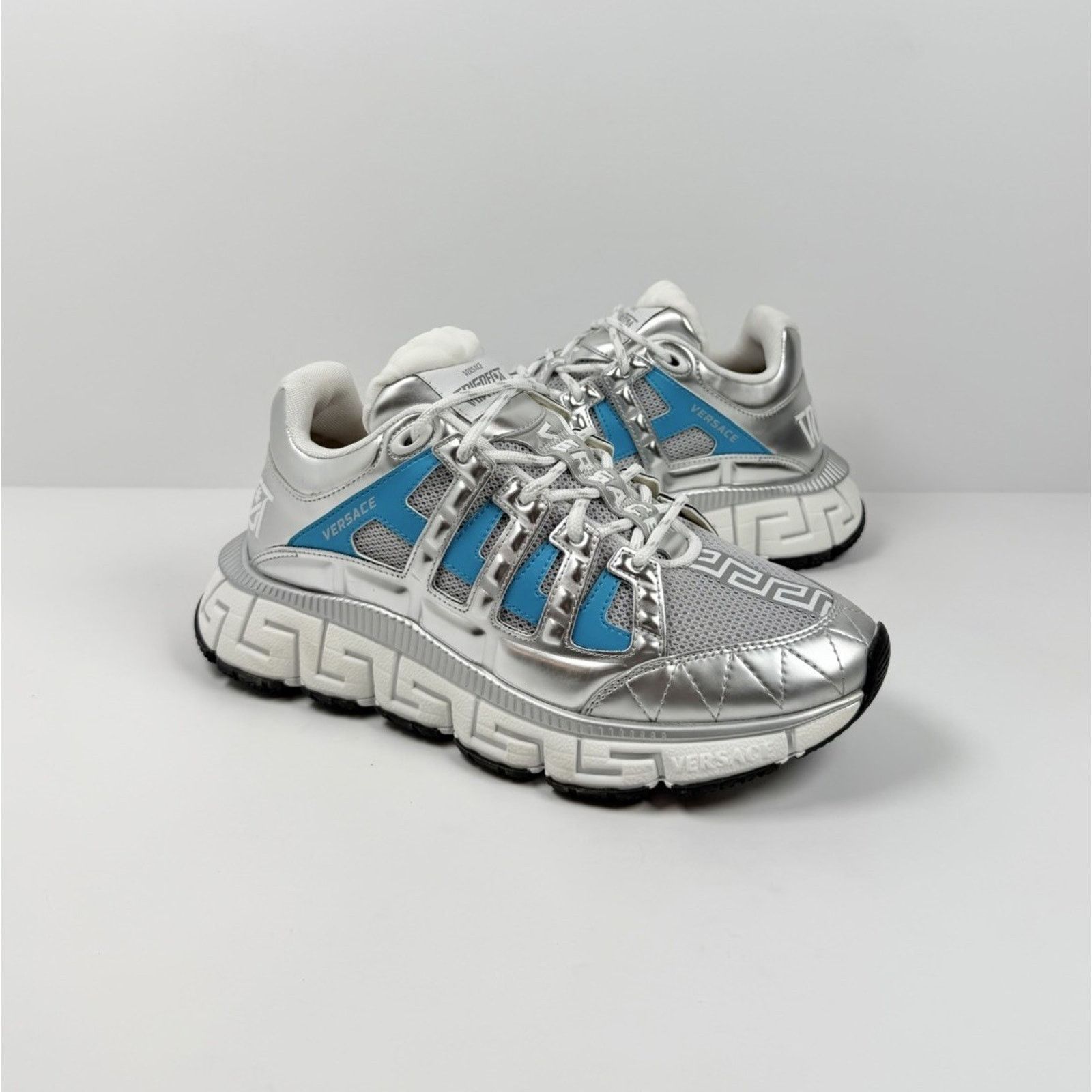 Versace Size 40EU/7US - Versace Trigreca Silver Blue Sneakers NEW! Size US 7 / EU 40 - 3 Thumbnail