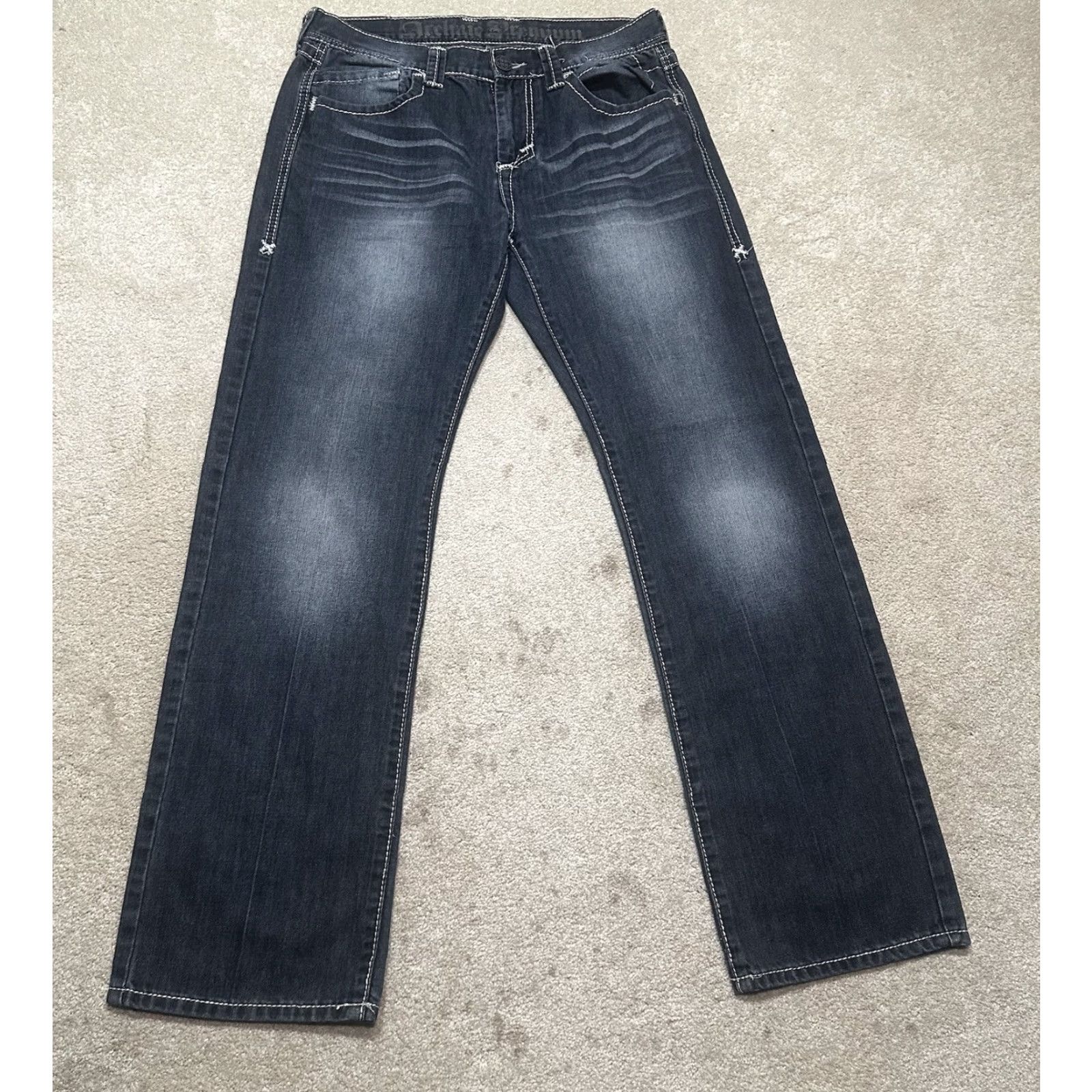 Denime Archaic Premium Jeans Mens 32x32 Denim Blue Embroidered Le Fleur Distressed 5-Pocket Regular Fit Jeans Men Size US 32 / EU 48 - 2 Thumbnail