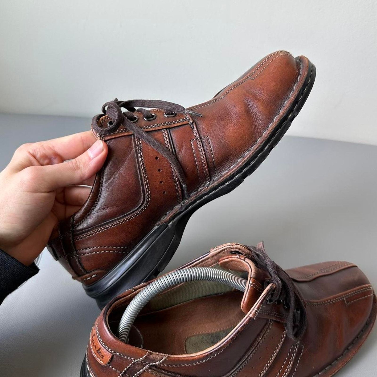 Clarks × Vintage Vintage Brown Leather Clarks Square Toe Lace Up Dress Shoes Size US 8.5 / EU 41-42 - 7 Thumbnail