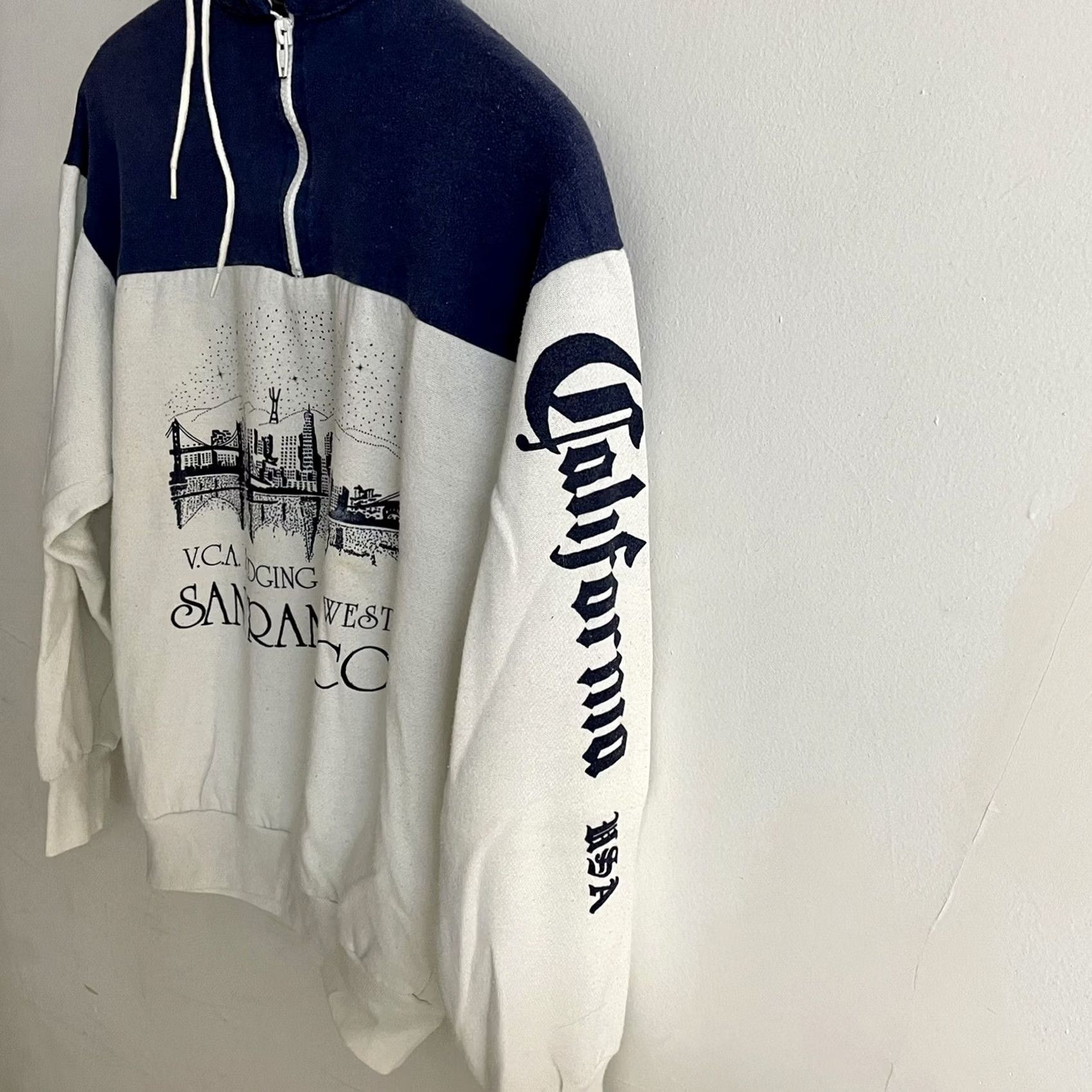 Nautica VINTAGE Milliken VTG Super 80s SanFran California Navy Nautical Sweatshirt Zip Large Skyline VCA Mens L Blue USA 80s Size US L / EU 52-54 / 3 - 2 Thumbnail