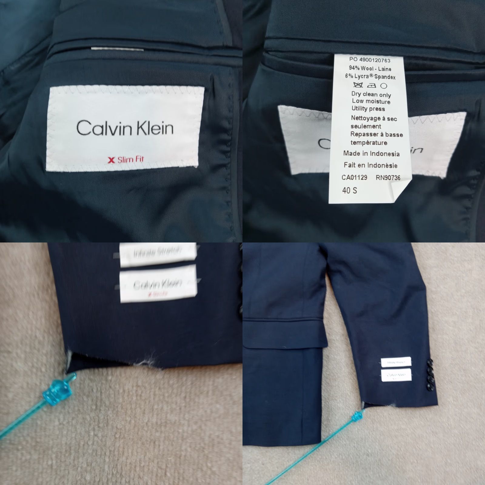 Calvin Klein Calvin Klein Slim Fit Blazer Mens 40 Short Blue Single Breasted Two Button Stretch Wool Size US 40 / EU 56 - 8 Thumbnail