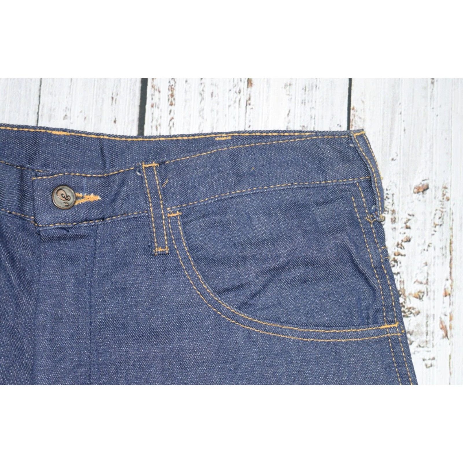 VINTAGE 1960s SANFORIZED DENIM CUT OFF Jean Shorts 34 Waist Blue Hippy Womens