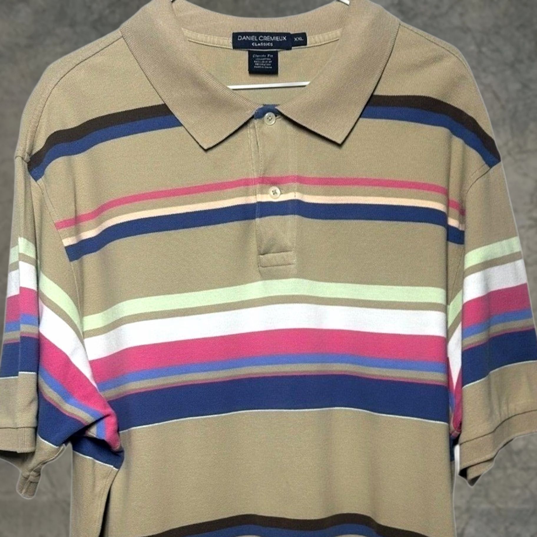 Cremieux DANIEL CREMIEUX CLASSICS Polo Shirt XXL Tan Multi Stripe Short Sleeve Mens Size US XXL / EU 58 / 5 - 1 Thumbnail