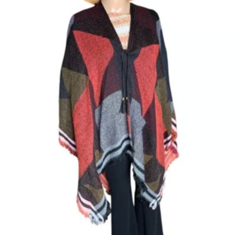 Other Marc New York Poncho Buffalo Plaid Cardigan Tassel & Fringes Size ONE SIZE - 14 Thumbnail