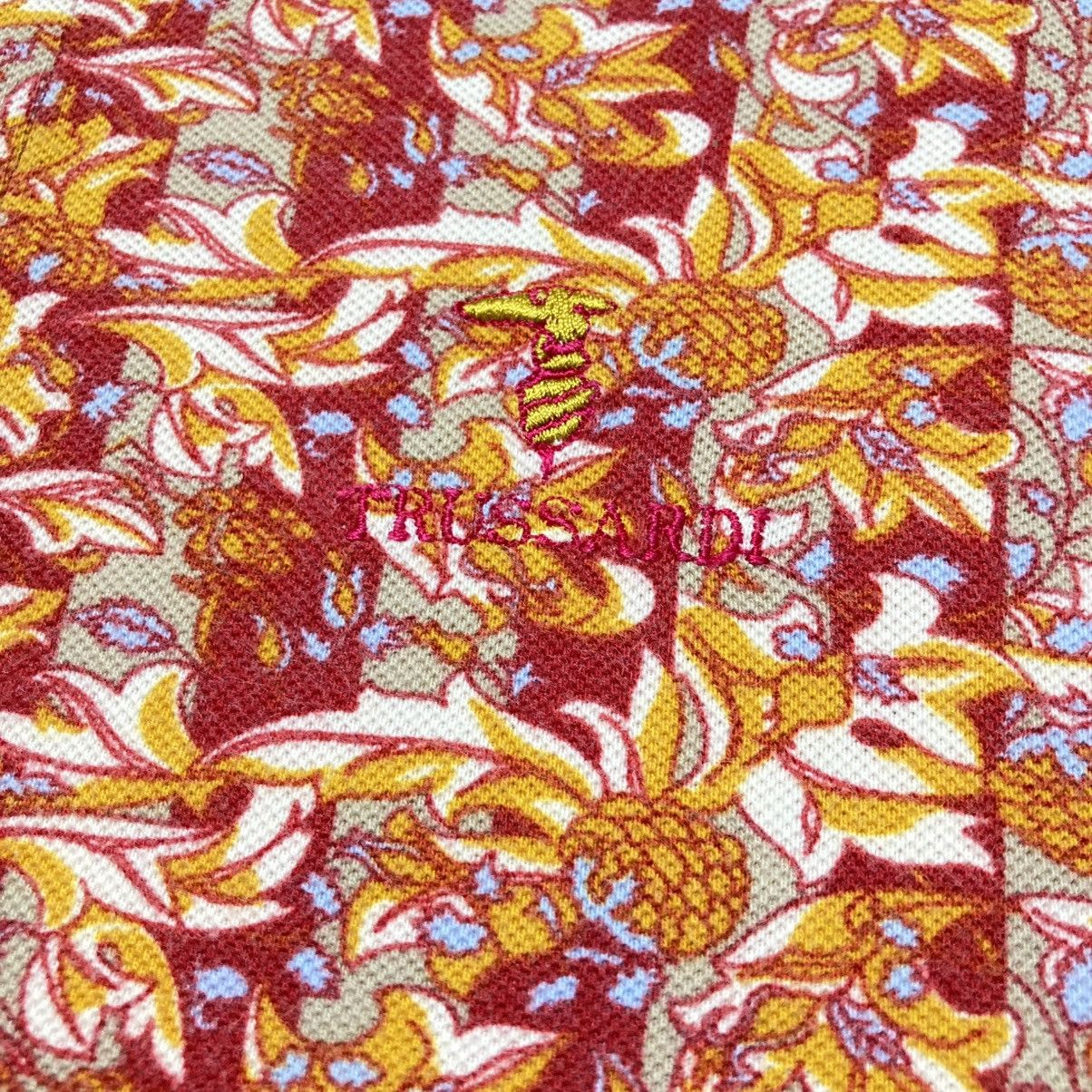 Trussardi 🇮🇹 1990s Vintage Trussardi Flower Motif Polo Tshirt Luxury Size US XL / EU 56 / 4 - 6 Thumbnail