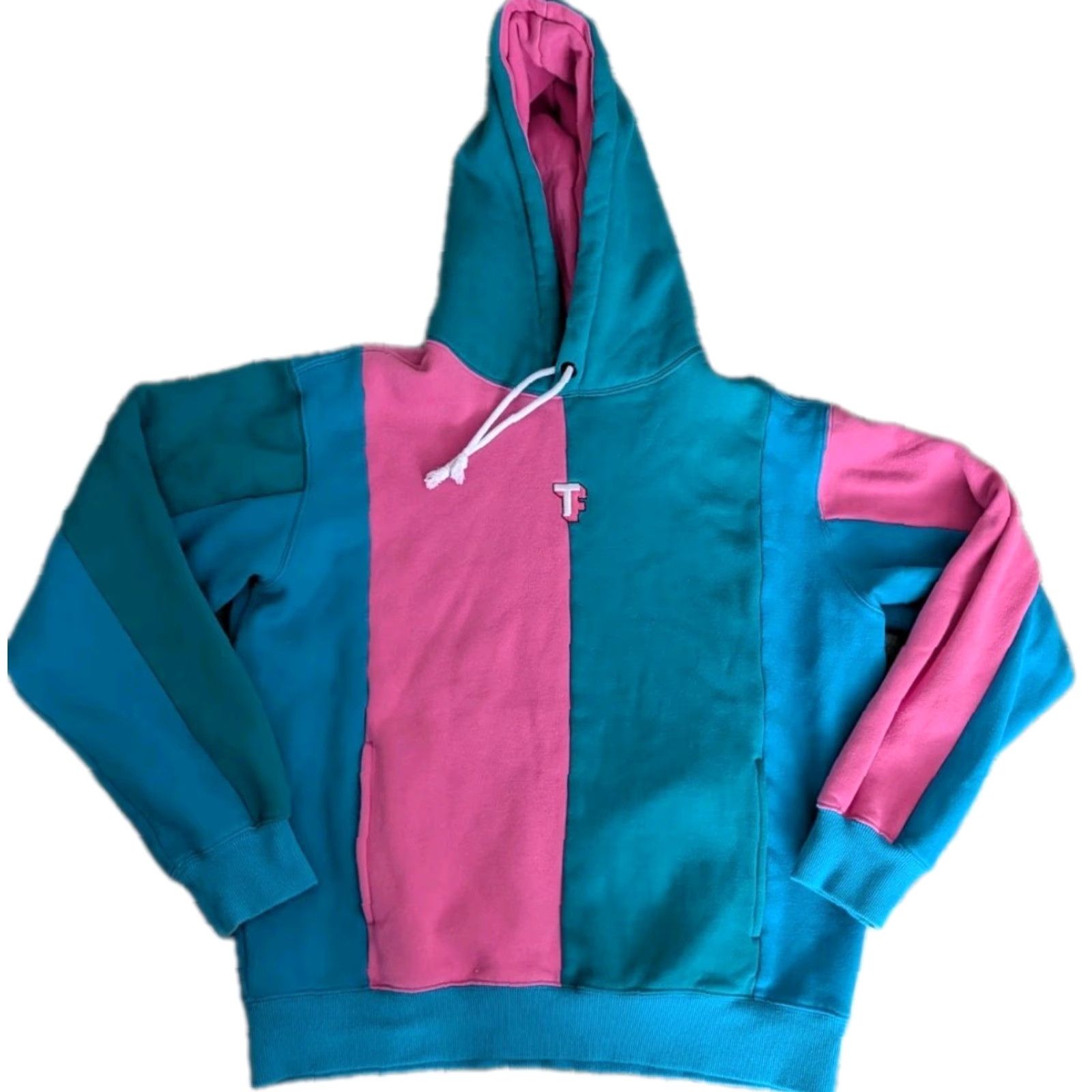 Teddy Fresh Teddy Fresh Hoodie Colorblock Teal Blue Pink Women's M EUC Hooded Sweatshirt Casual Travel Size M / US 6-8 / IT 42-44 - 2 Thumbnail