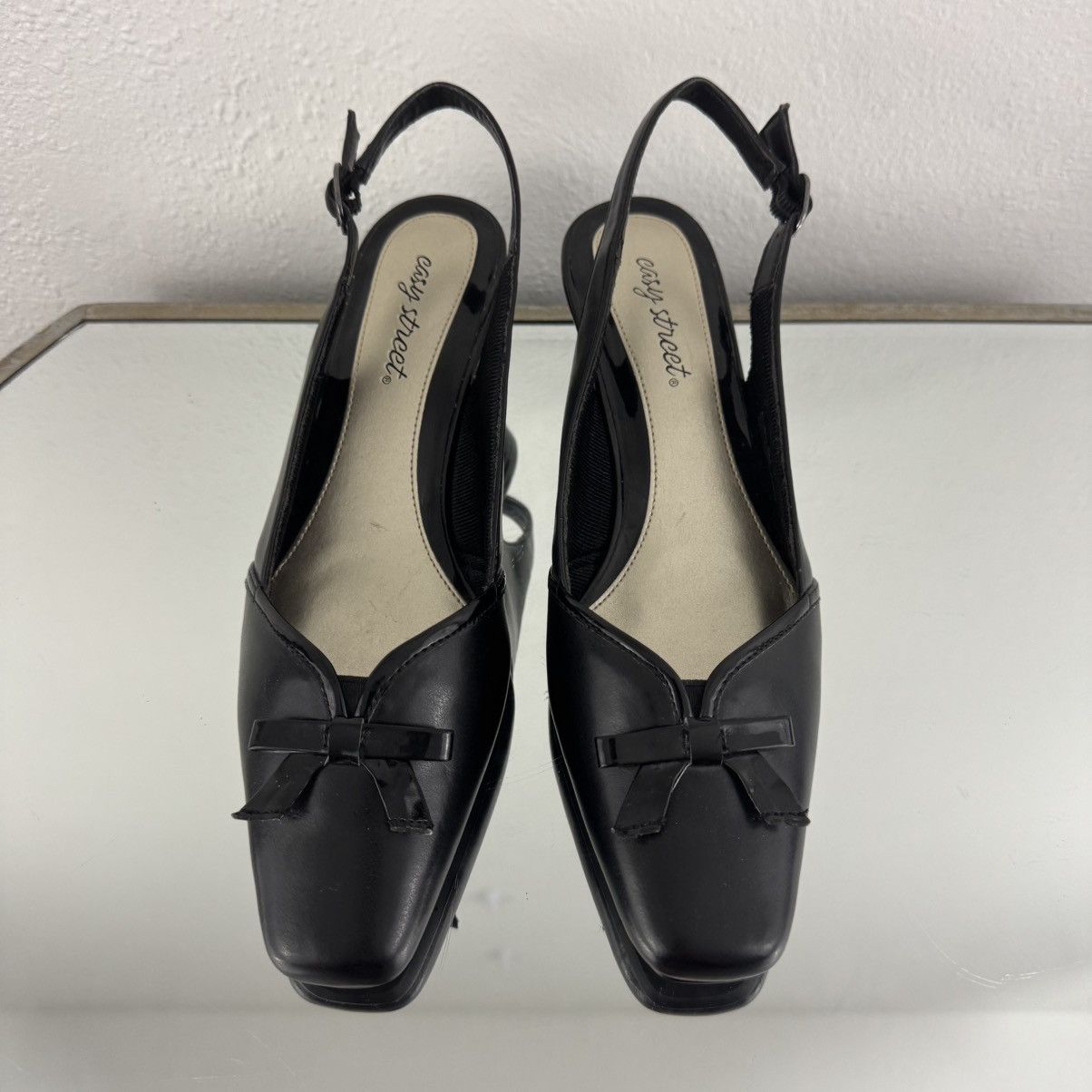 Other EASY STREET Y2K Black Faux Leather Edgy Bow Kitten Heels Size US 9 / IT 39 - 6 Thumbnail