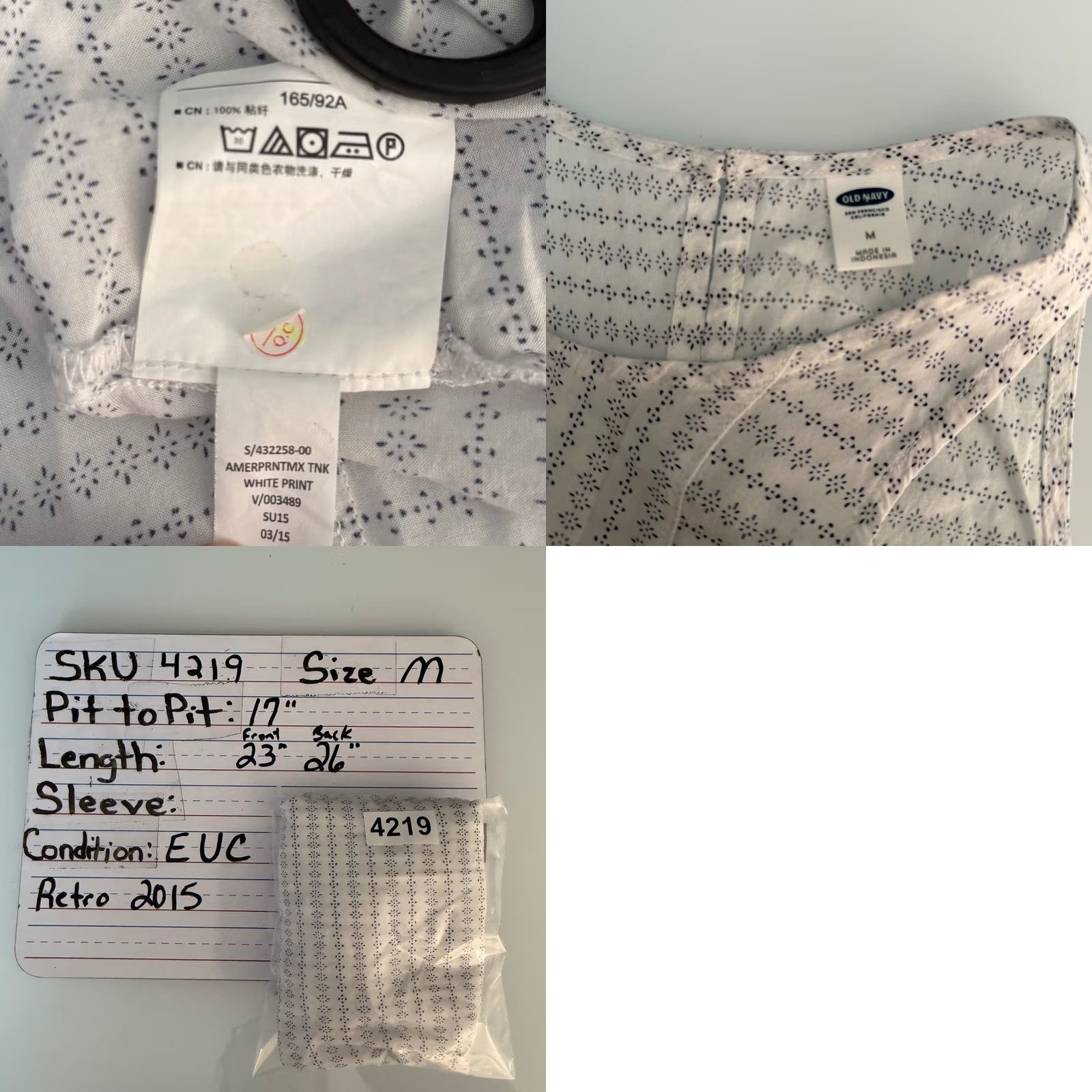Old Navy Old Navy Tank Top White Navy Print High Neck Keyhole Boho Coastal Summer EUC Womens M Sleeveless Rayon Light-weight Casual Geometric Size M / US 6-8 / IT 42-44 - 8 Thumbnail
