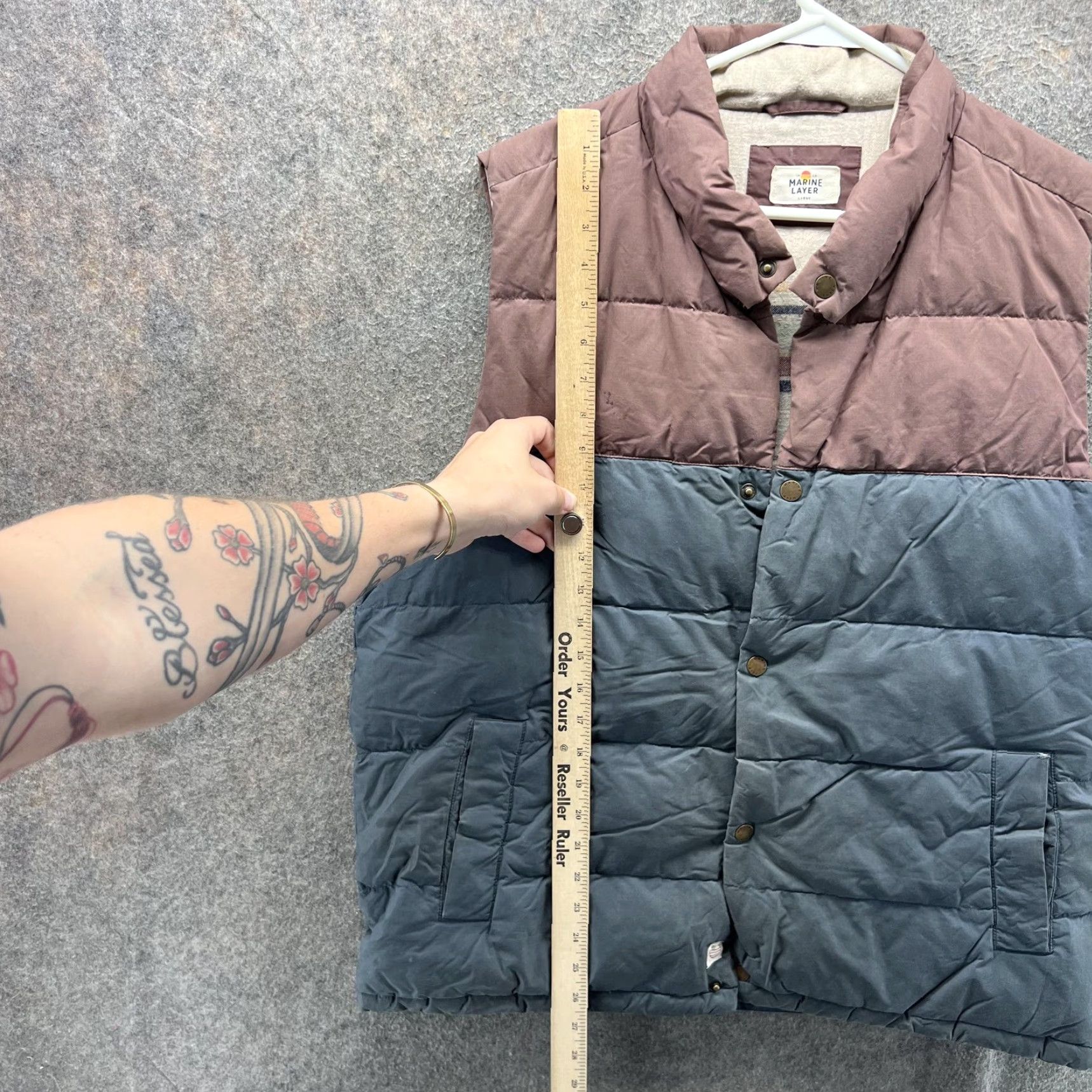 Marine Layer Marine Layer Vest Mens L Brown Blue Quilted Puffer Snap Front Casual Outdoor Size US L / EU 52-54 / 3 - 5 Thumbnail