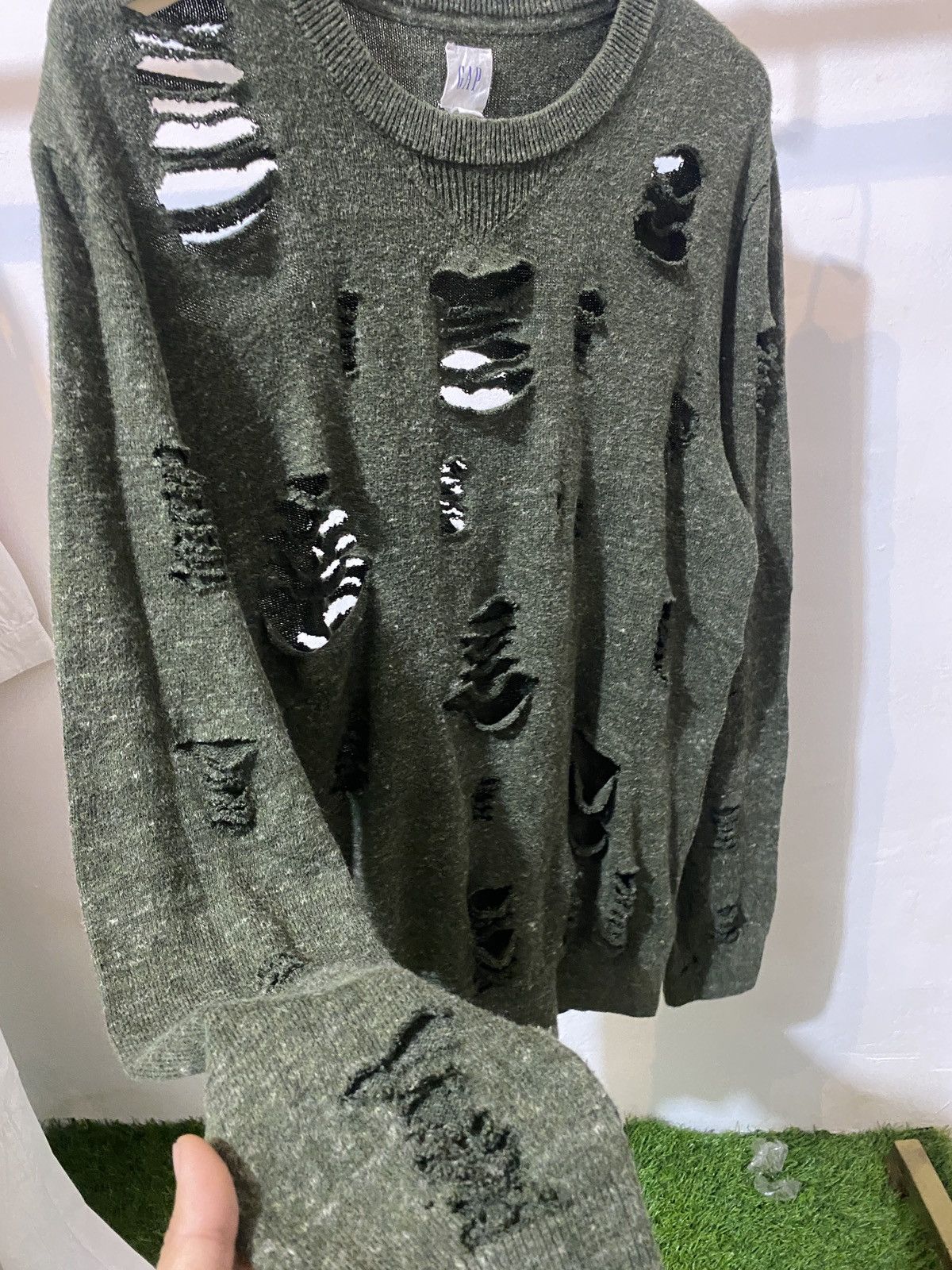 If Six Was Nine × Japanese Brand × Le Grande Bleu (L.G.B.) Gap knit Olive green Distressed punk Style Size US M / EU 48-50 / 2 - 6 Thumbnail