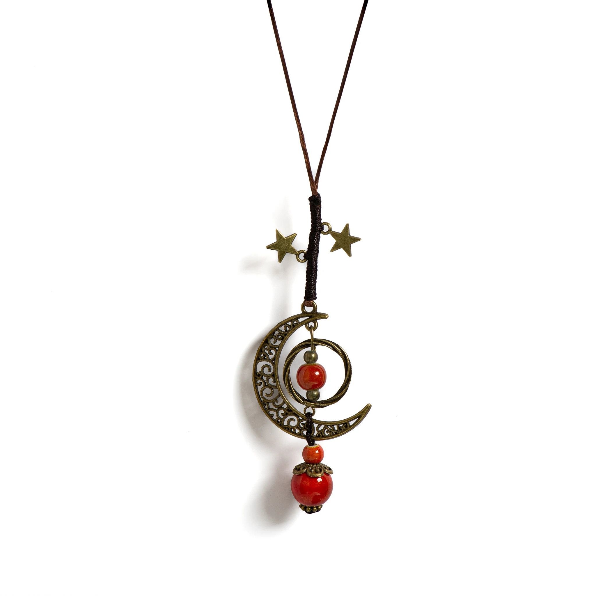 Handmade Moon and Star Pendant Necklace Handmade Jewelry Gift For Her Size ONE SIZE - 2 Thumbnail