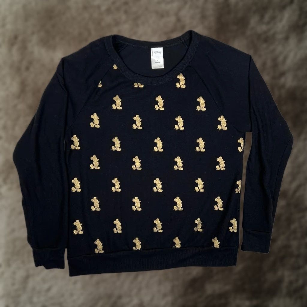 Disney Disney Sweatshirt Womens XL Black Gold Mickey Mouse All Over Print Crewneck Size XL / US 12-14 / IT 48-50 - 1 Thumbnail