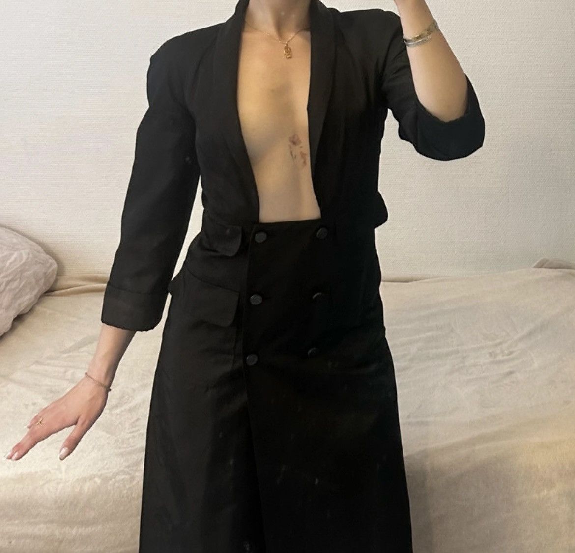 Chanel × Vintage Chanel Vintage « coat » Button up Midi Silk Dress - Black Size XS / US 0-2 / IT 36-38 - 11 Thumbnail