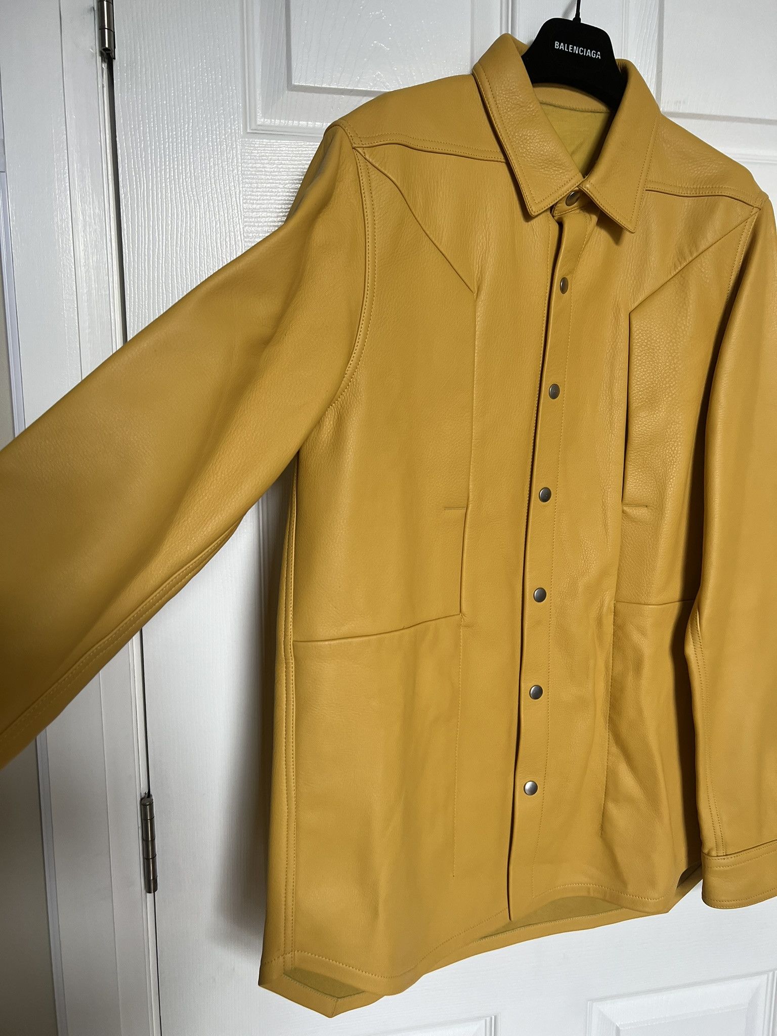 Rick Owens Rick Owens SS23 EDFU Lemon Fogpocket Leather Overshirt sz 48 Size US M / EU 48-50 / 2 - 2 Thumbnail