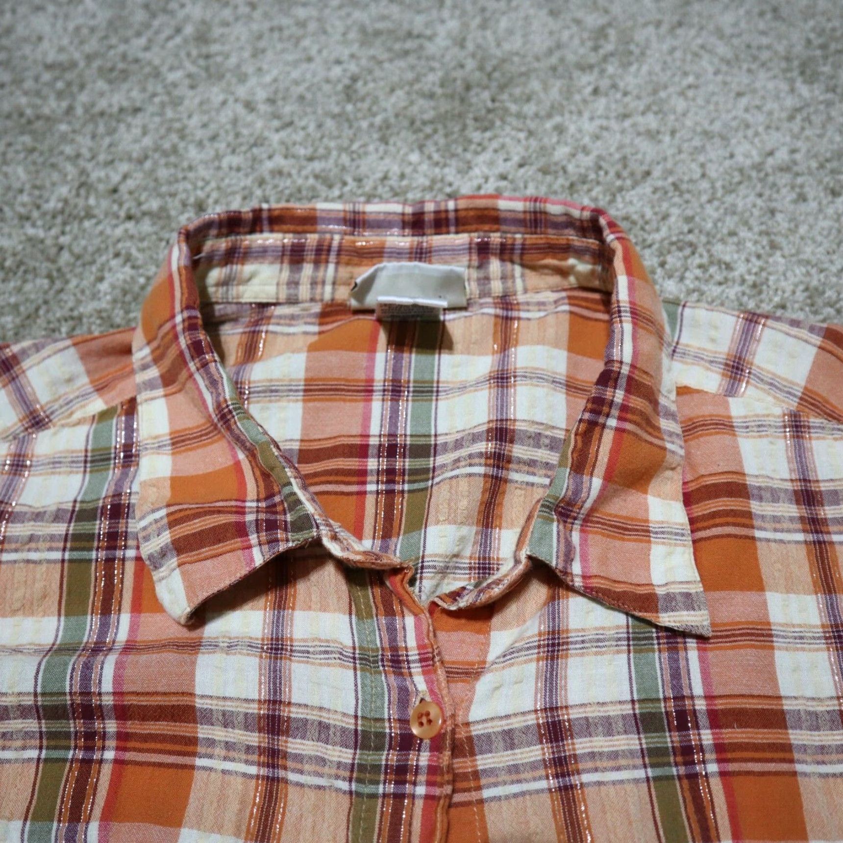Essentials Essentials Plaid Button Front Shirt Tunic Blouse Women's Regular 18/20 Orange Size XXL / US 16-18 / IT 52-54 - 4 Thumbnail
