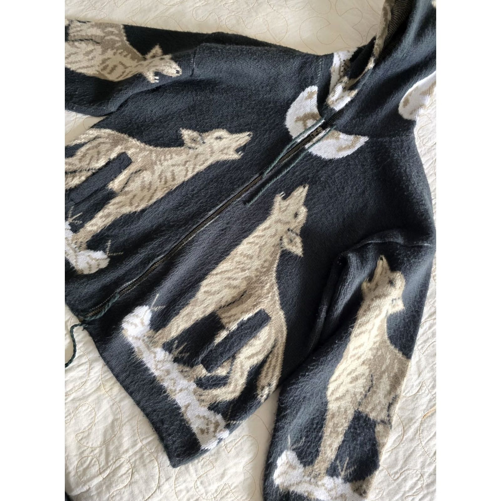 Vintage VINTAGE Howling Wolf & Moon Green Wool Jacket. Adult XL 2XL. Ecuador Mens Size US XL / EU 56 / 4 - 5 Thumbnail