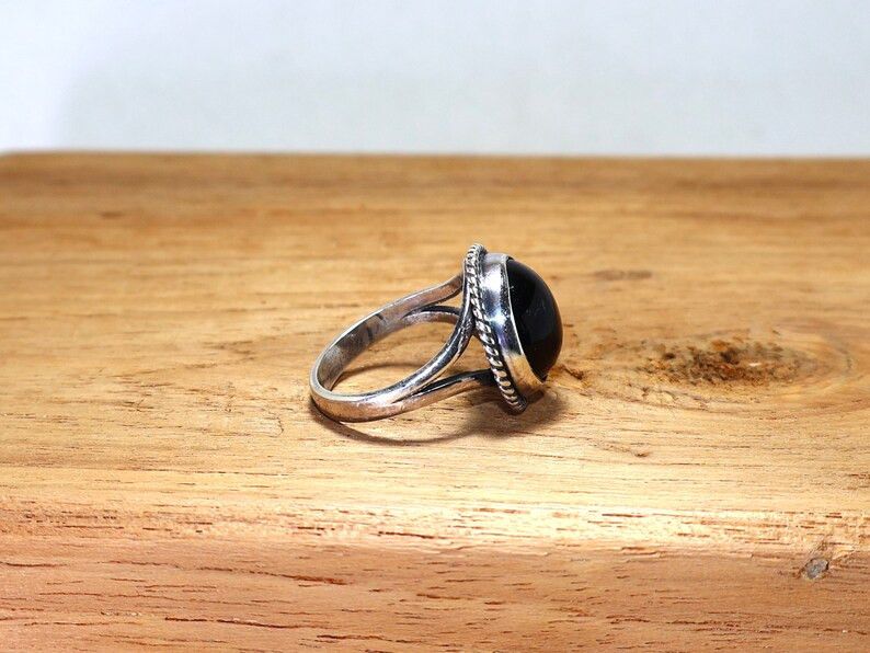 Handmade Black Onyx Ring: Handmade Sterling Silver Boho Promise Ring Size ONE SIZE - 5 Thumbnail