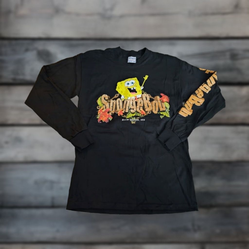 Vintage VINTAGE SpongeBob SquarePants Graphic Long Sleeve T-Shirt Adult Medium Black Y2K Mens Size US M / EU 48-50 / 2 - 1 Thumbnail