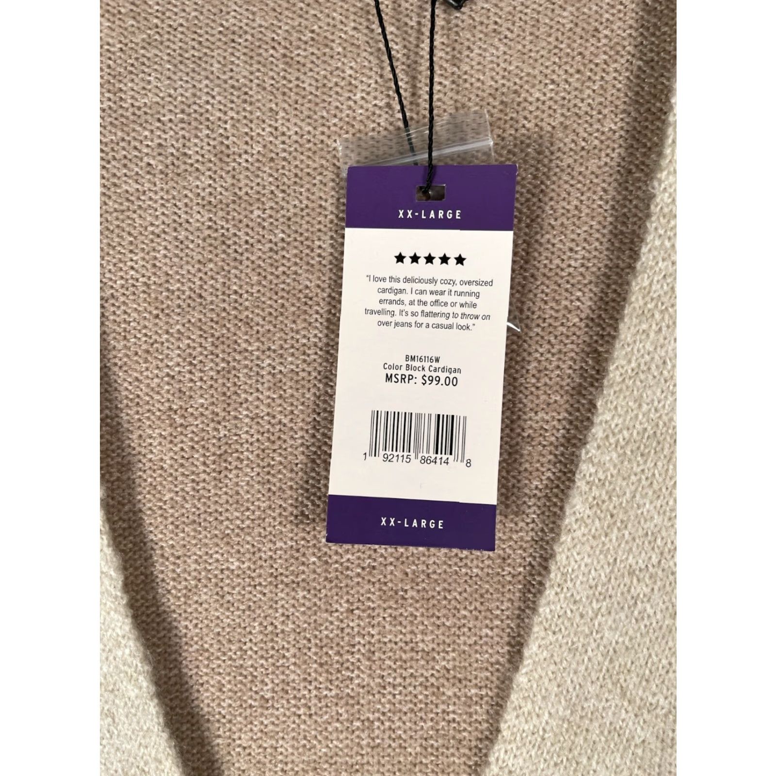 BB Dakota BB Dakota Cardigan Womens 2XL Sweater Light Camel Beige Colorblock Knit V-Neck Dolman Sleeve Size XXL / US 16-18 / IT 52-54 - 6 Thumbnail