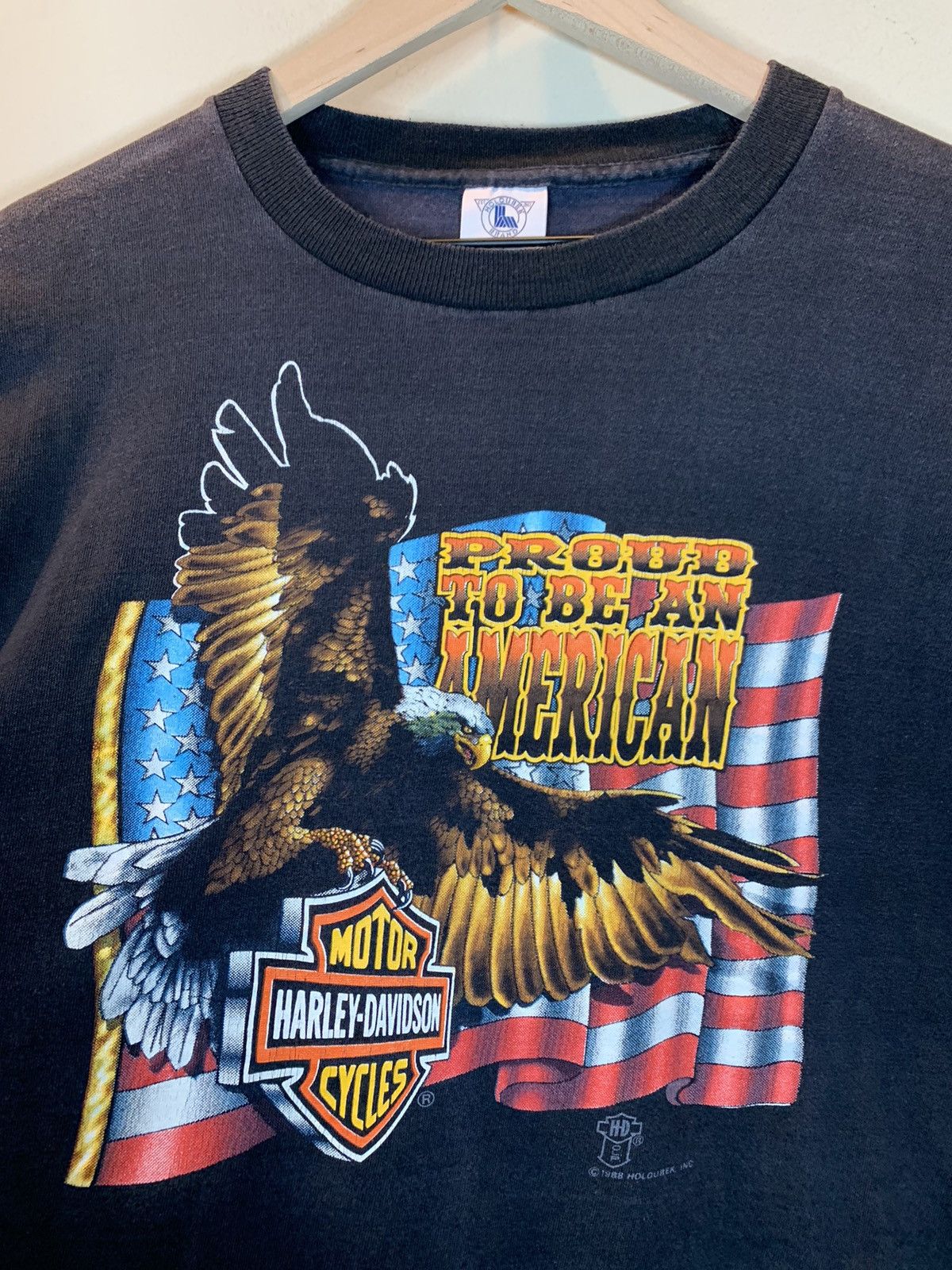 Harley Davidson × Vintage RARE Vintage 80’s Harley Davidson Proud To Be American Shirt Size US XL / EU 56 / 4 - 3 Thumbnail