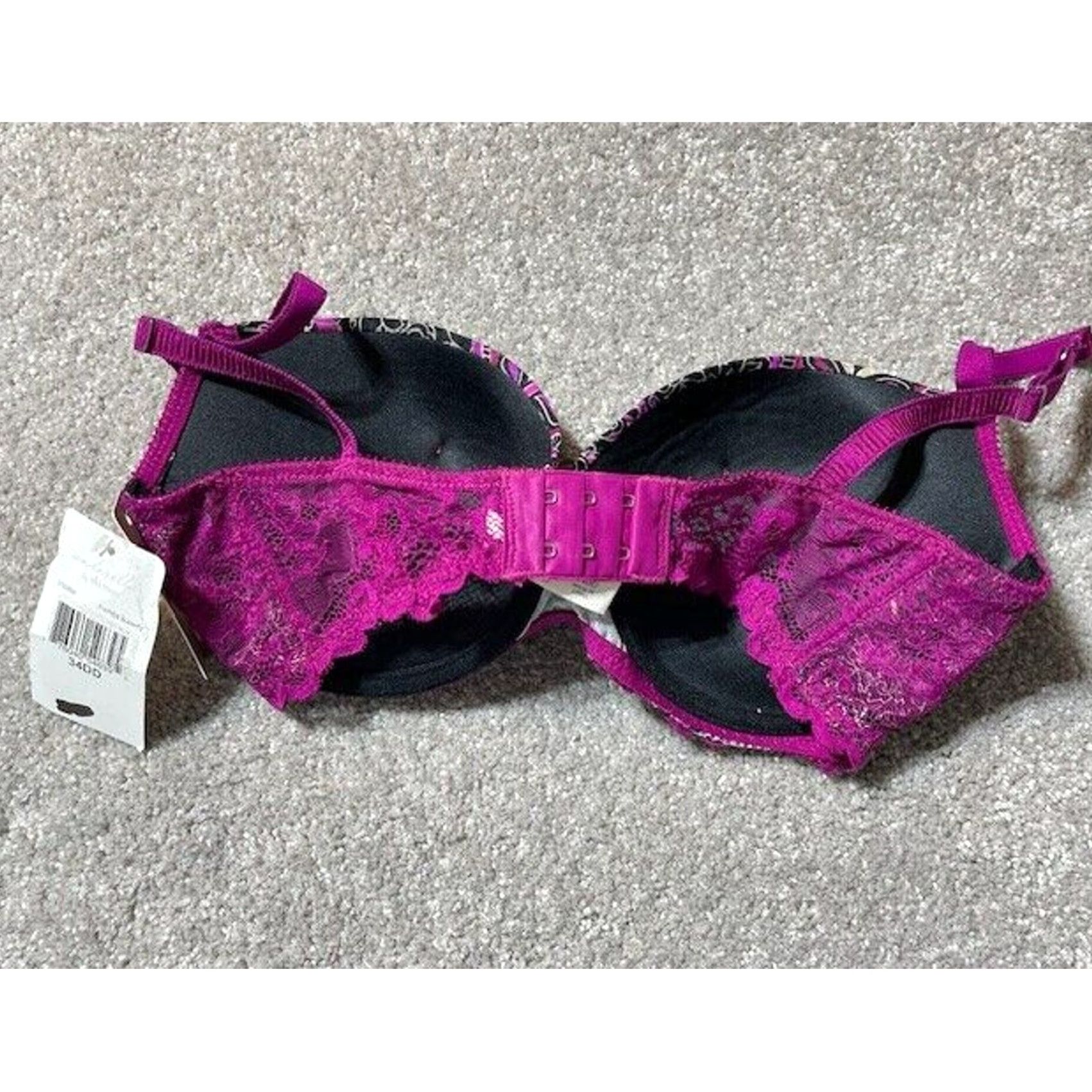 Vintage Underella by Ella Moss Bra Balconette Underwire 34DD Lace Y2K Romantic Floral Purple Womens Girls Size ONE SIZE - 2 Thumbnail