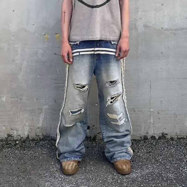 VIBE High Street White Striped Washed Jeans Size US 35 - 2 Thumbnail