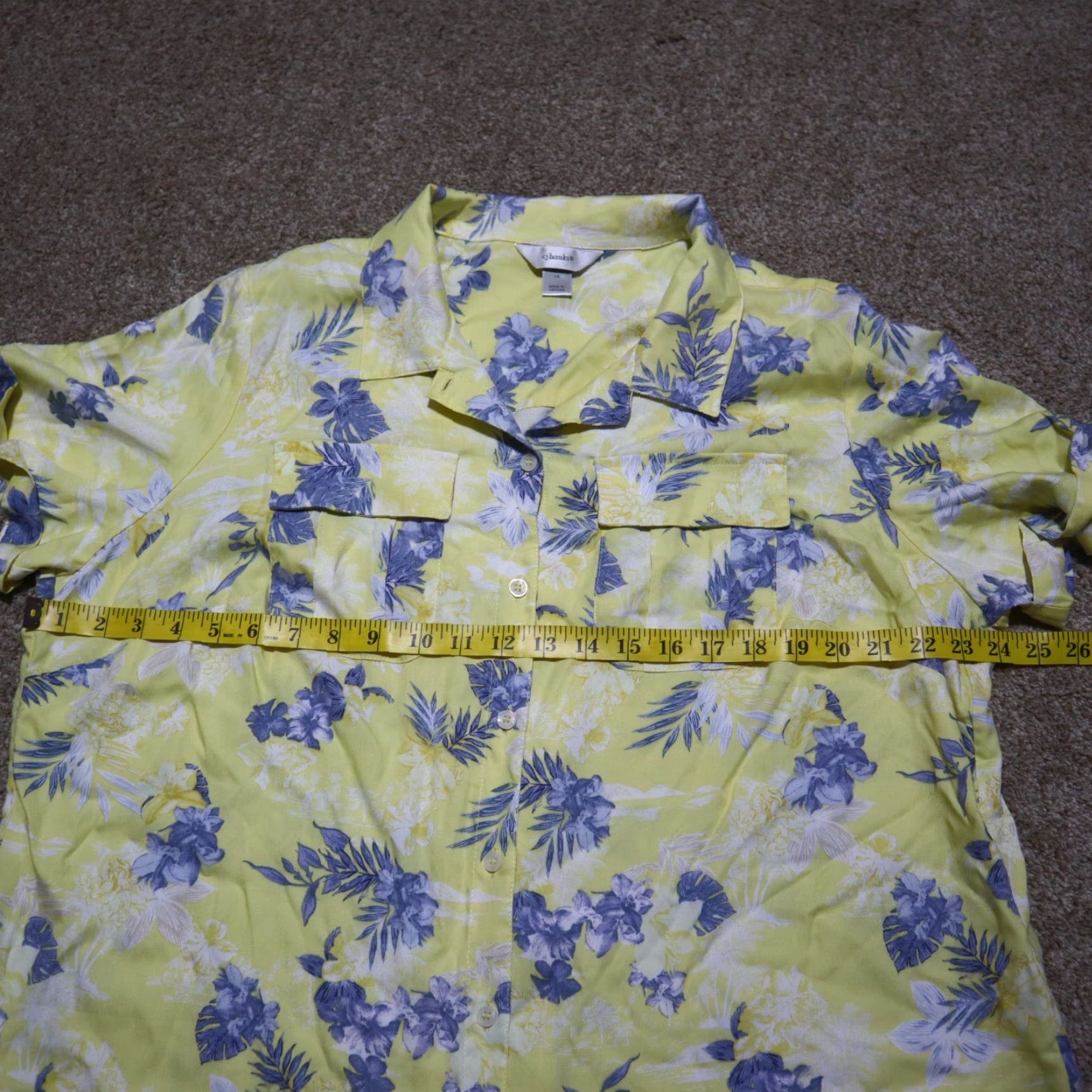 Vintage CJ Banks Yellow Shirt Women Plus Size 1X Floral Palm Blue Flower Blouse T-Shirt Size XL / US 12-14 / IT 48-50 - 4 Thumbnail