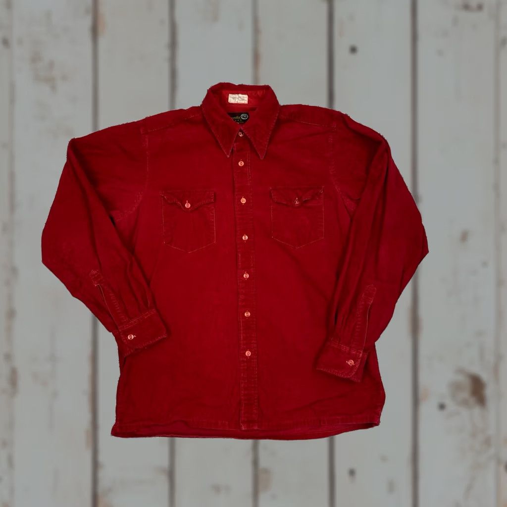 Vintage VINTAGE Panda Shirt Corduroy Red Cotton Long Sleeve Button Pocket 80s Men XL Cotton Button-Down Mens Size US XL / EU 56 / 4 - 1 Thumbnail