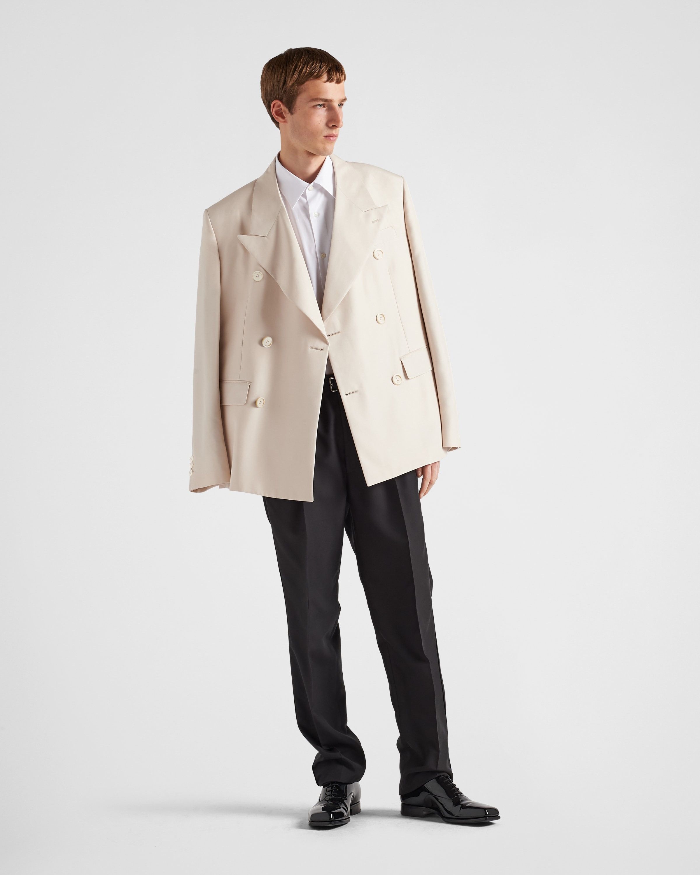 Prada o1bcso1str1025 Double-Breasted Silk Jacket in Ivory Size US S / EU 44-46 / 1 - 2 Thumbnail