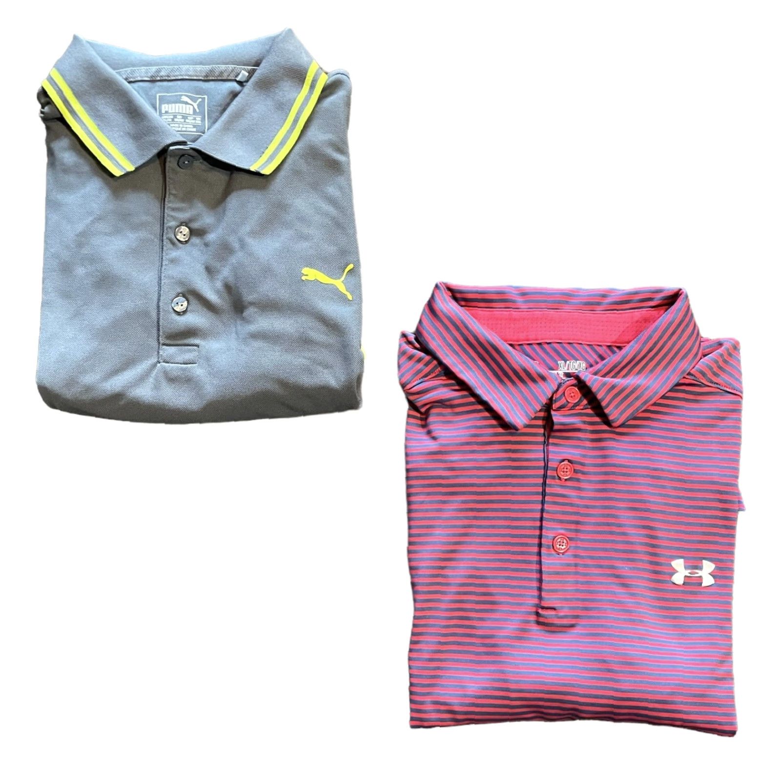 Under Armour VINTAGE? No. Under armour Golf Polo Shirt Gray Red Striped 2 Men's XL Short Sleeve Polo Shirt Womens? Mens XL Short Sleeve Under Armour & Puma? Size US XL / EU 56 / 4 - 2 Thumbnail