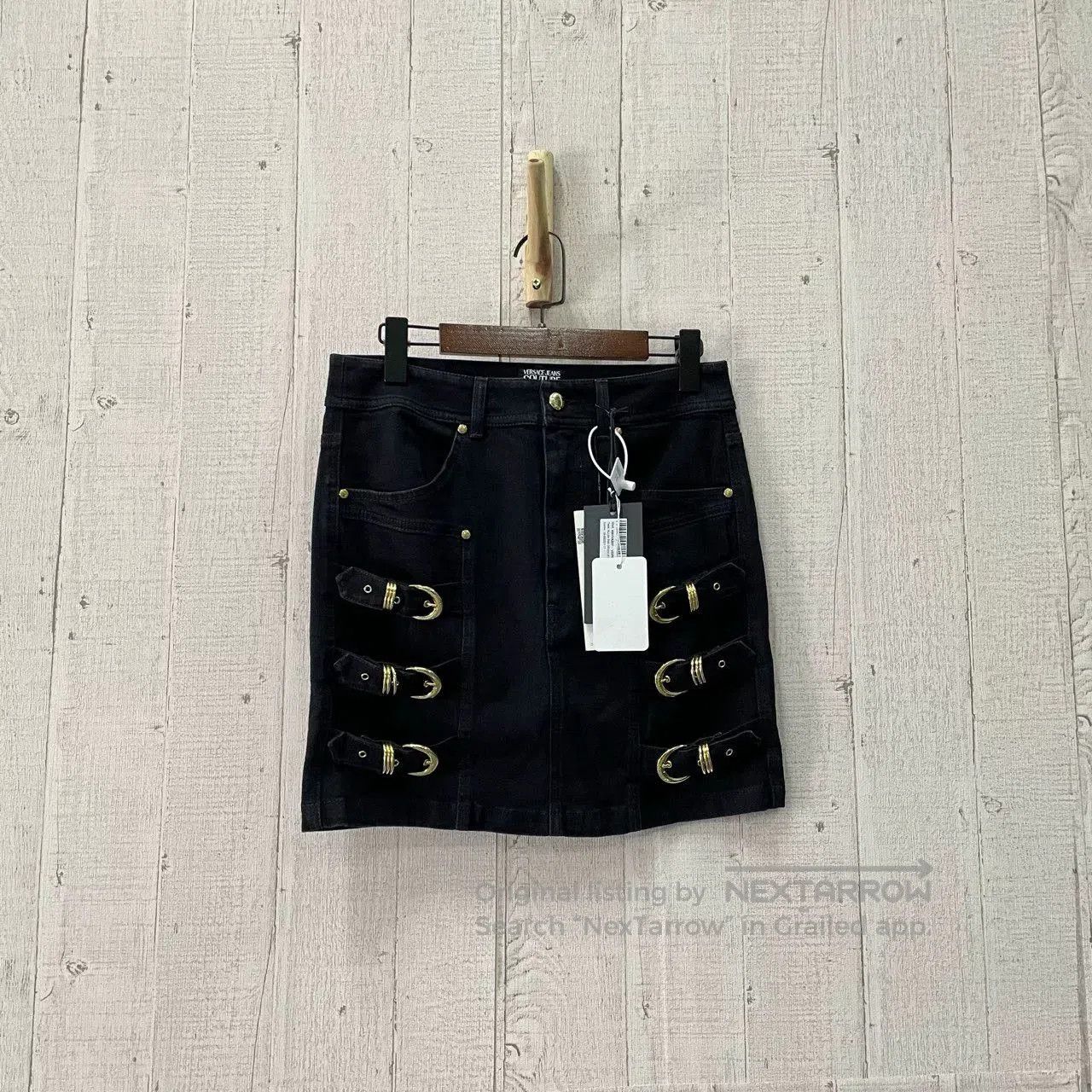 Versace versace black denim mini skirt with ties. Size 35" - 1 Thumbnail