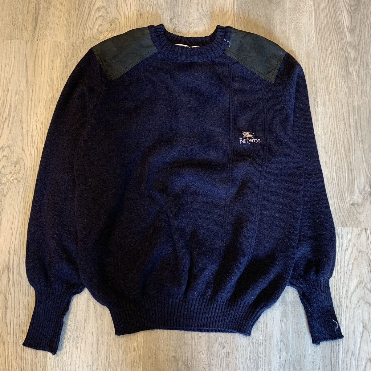 image of • Vintage 90's Burberry Wool Knit Sweater • in Navy, Men's (Size Medium)