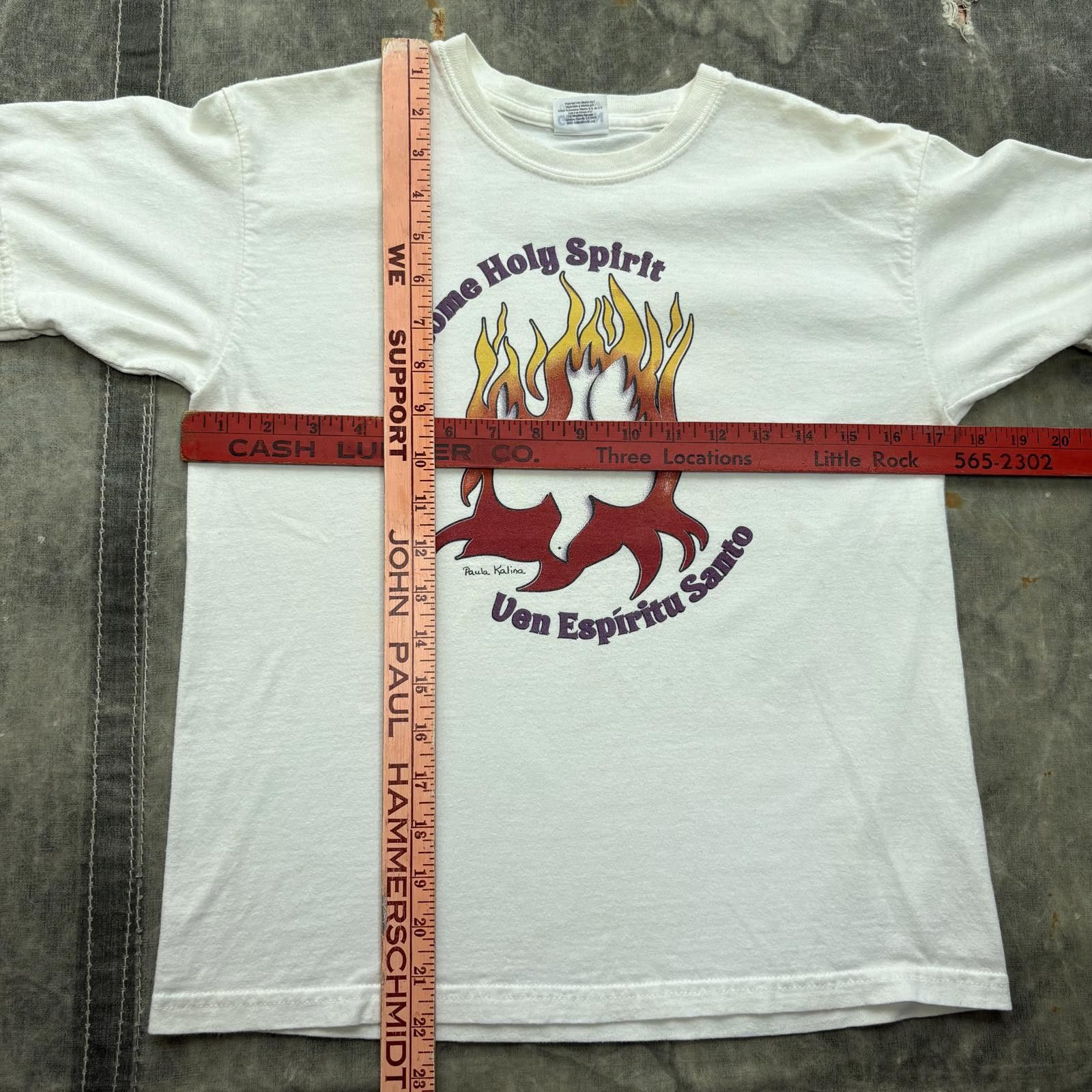 Gildan Vintage Y2K Come Holy Spirit Fire Dove Spanish Jesus Shirt Size US XS / EU 42 / 0 - 4 Thumbnail