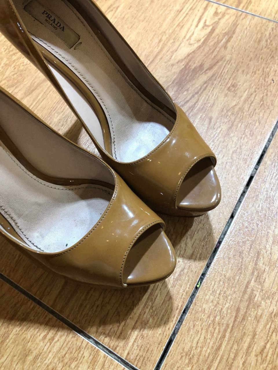 Prada PRADA Luxury Patent Leather Peep Toe Stiletto Heels Platform Size US 9 / IT 39 - 6 Thumbnail