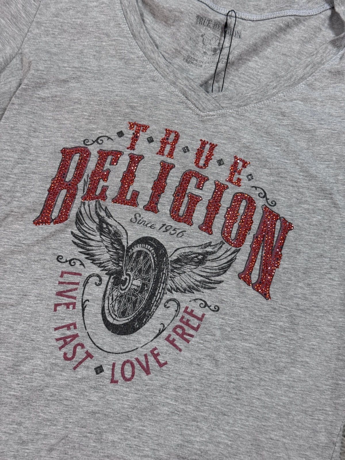 True Religion True Religion gray red rhinestones T-shirt logo Size M / US 6-8 / IT 42-44 - 2 Thumbnail