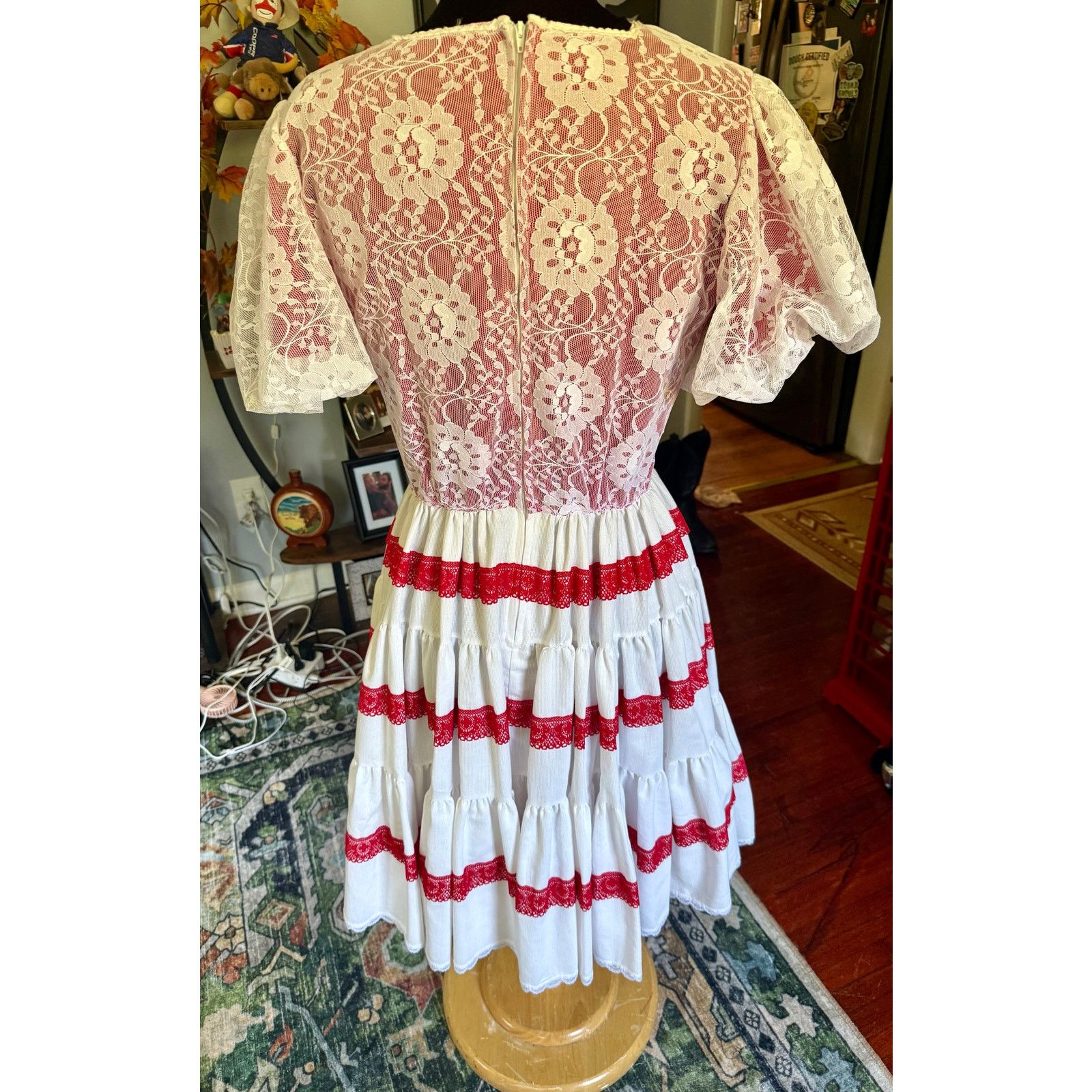 Vintage Vtg Kate Shorer White Red Lace Square Dancing Dress Medium Size M / US 6-8 / IT 42-44 - 2 Thumbnail