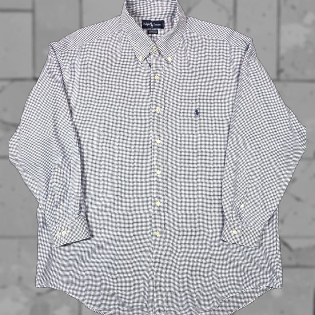 Polo Ralph Lauren VINTAGE Polo Ralph Lauren Shirt 17.5-32/33 Yarmouth Plaid Button-Up Long Sleeve Blue/White 90s OCBD Mens Size US XXL / EU 58 / 5 - 1 Thumbnail