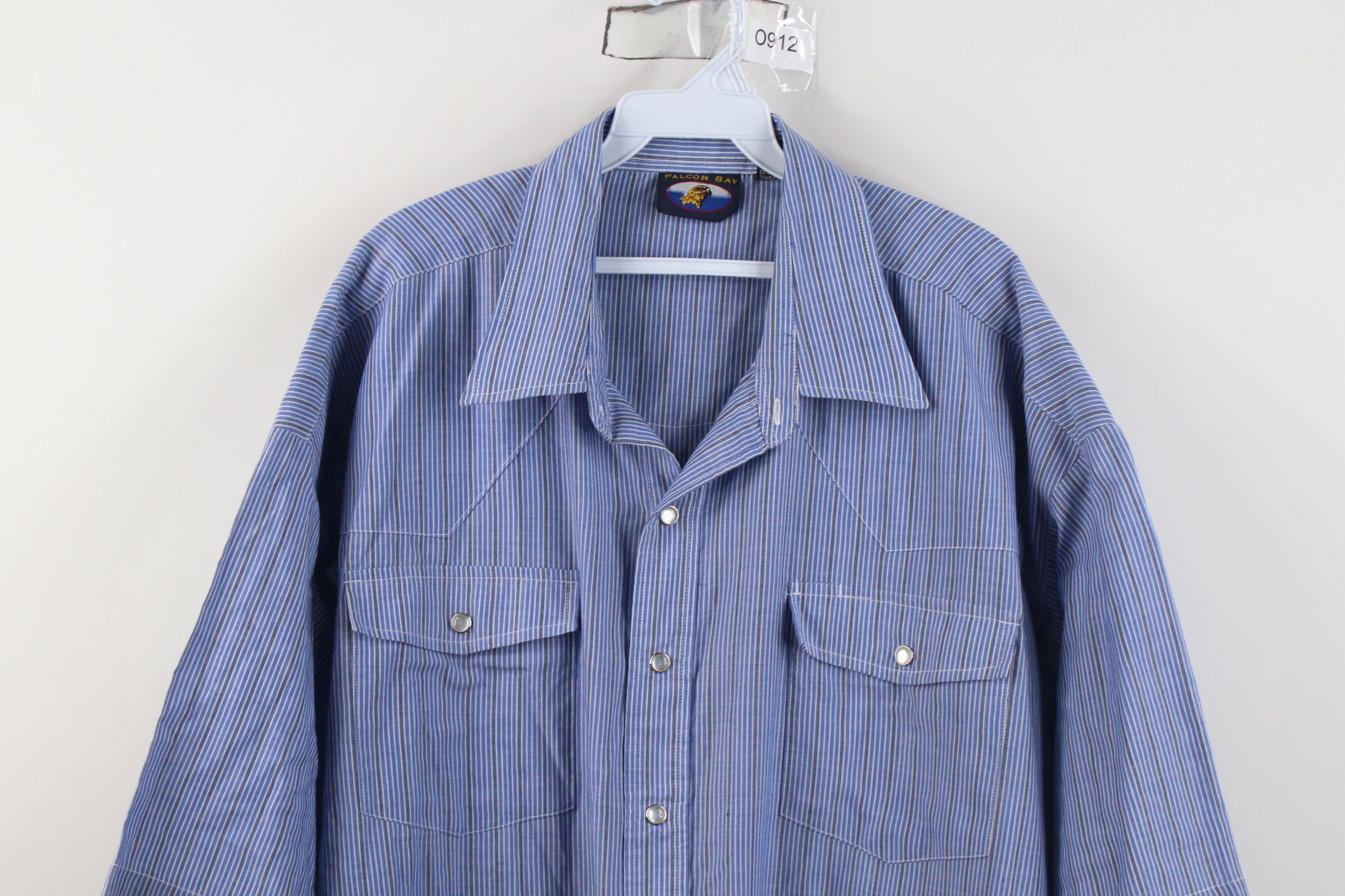 Vintage Vintage 90s Streetwear Striped Pearl Snap Button Shirt Blue Size US XXL / EU 58 / 5 - 2 Thumbnail