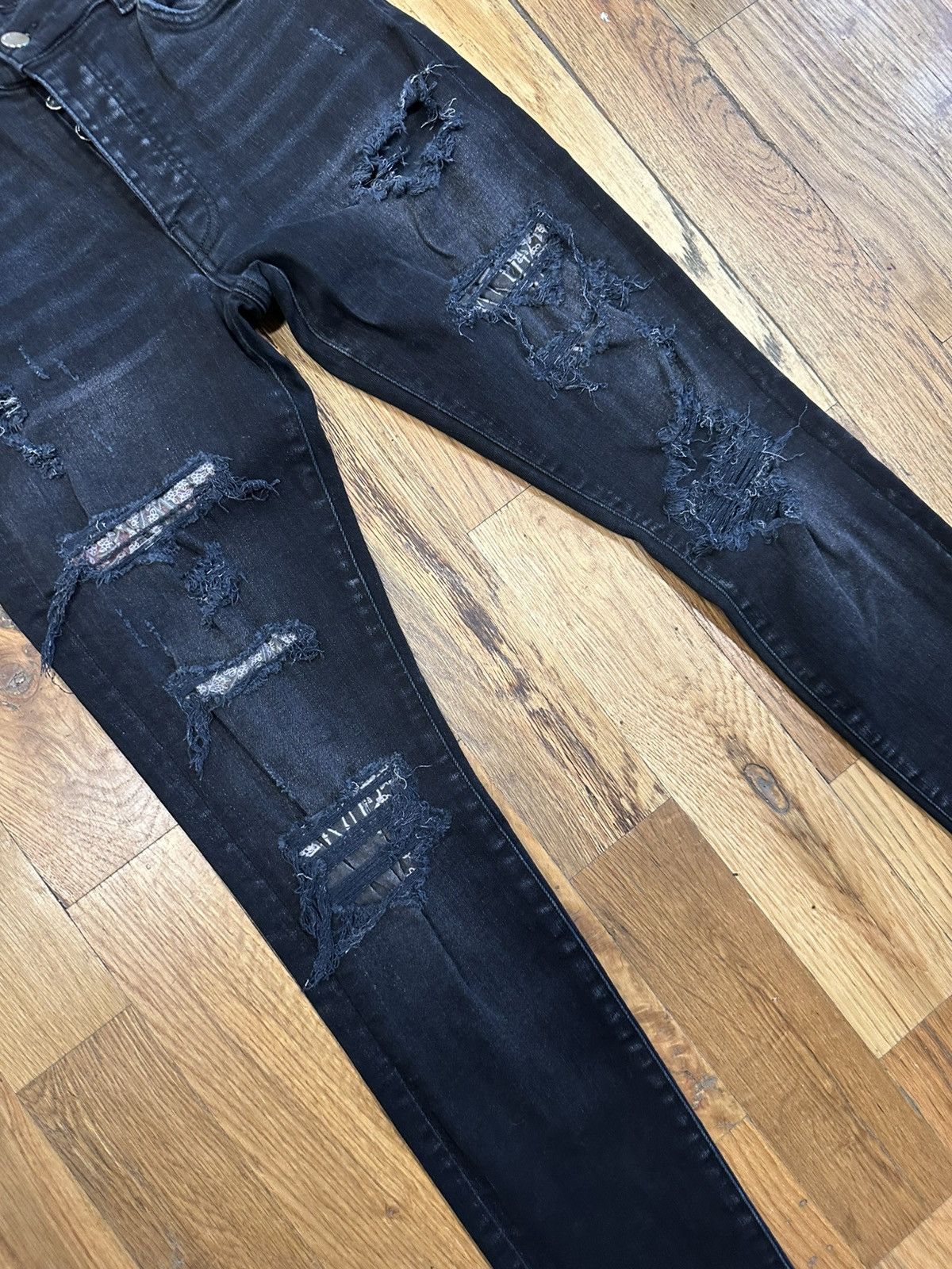 Amiri Palm Tree Bone Black Denim Jeans Size 30