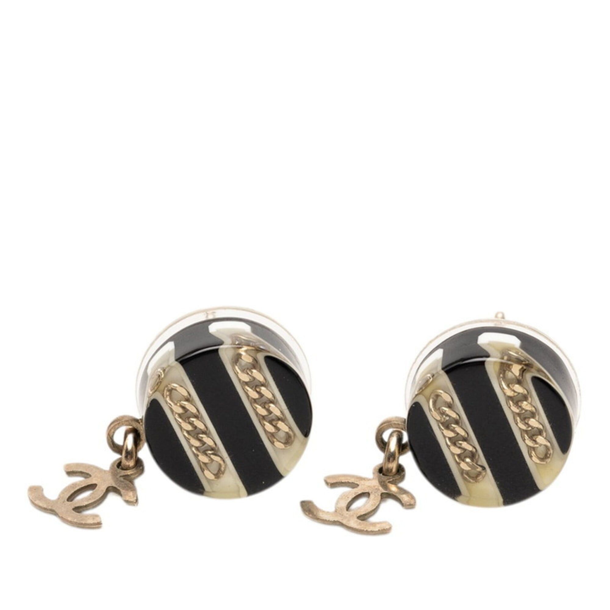 Chanel Chanel Coco Mark Chain Border Earrings, Gold and Black Plated Plastic, Women's CHANEL Size ONE SIZE - 1 Thumbnail