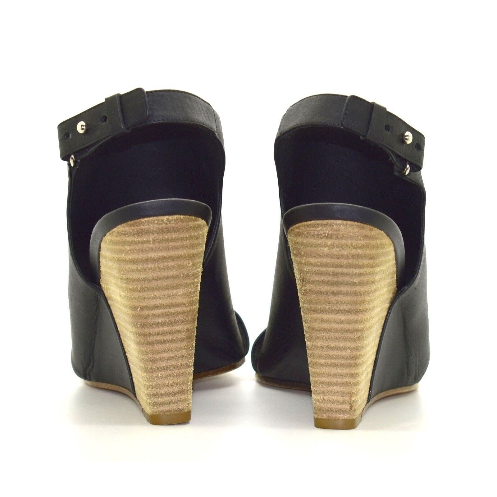 Vince NEW VINCE Black Leather Open Toe High Wedge Sandals 8 M $425 Size US 8 / IT 38 - 6 Thumbnail