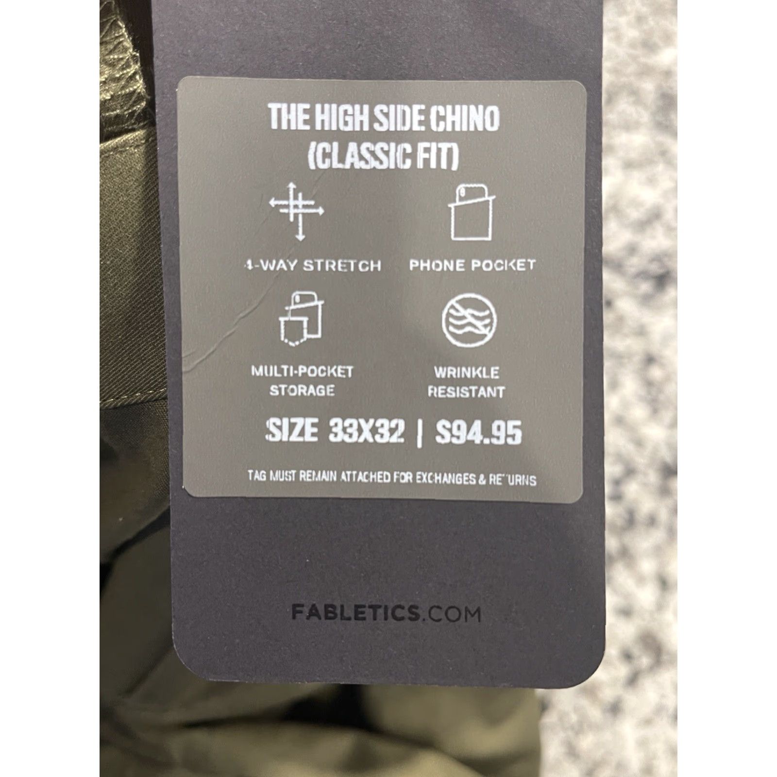 Fabletics Fabletics Pants Men 34x30 Green Slim Chino Stretch Flat Front Button Zip NWT Size US 34 / EU 50 - 7 Thumbnail
