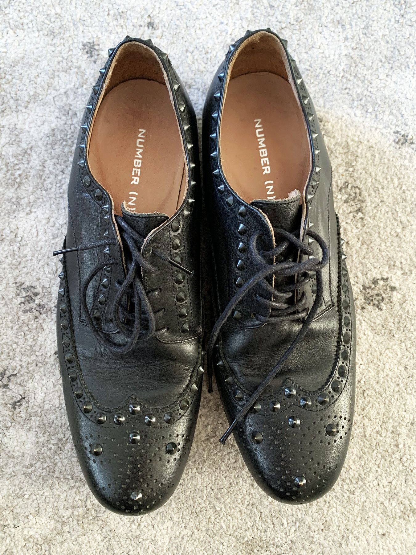 image of Number N Ine Studded Oxfords Shoes in Black, Men's (Size 7)