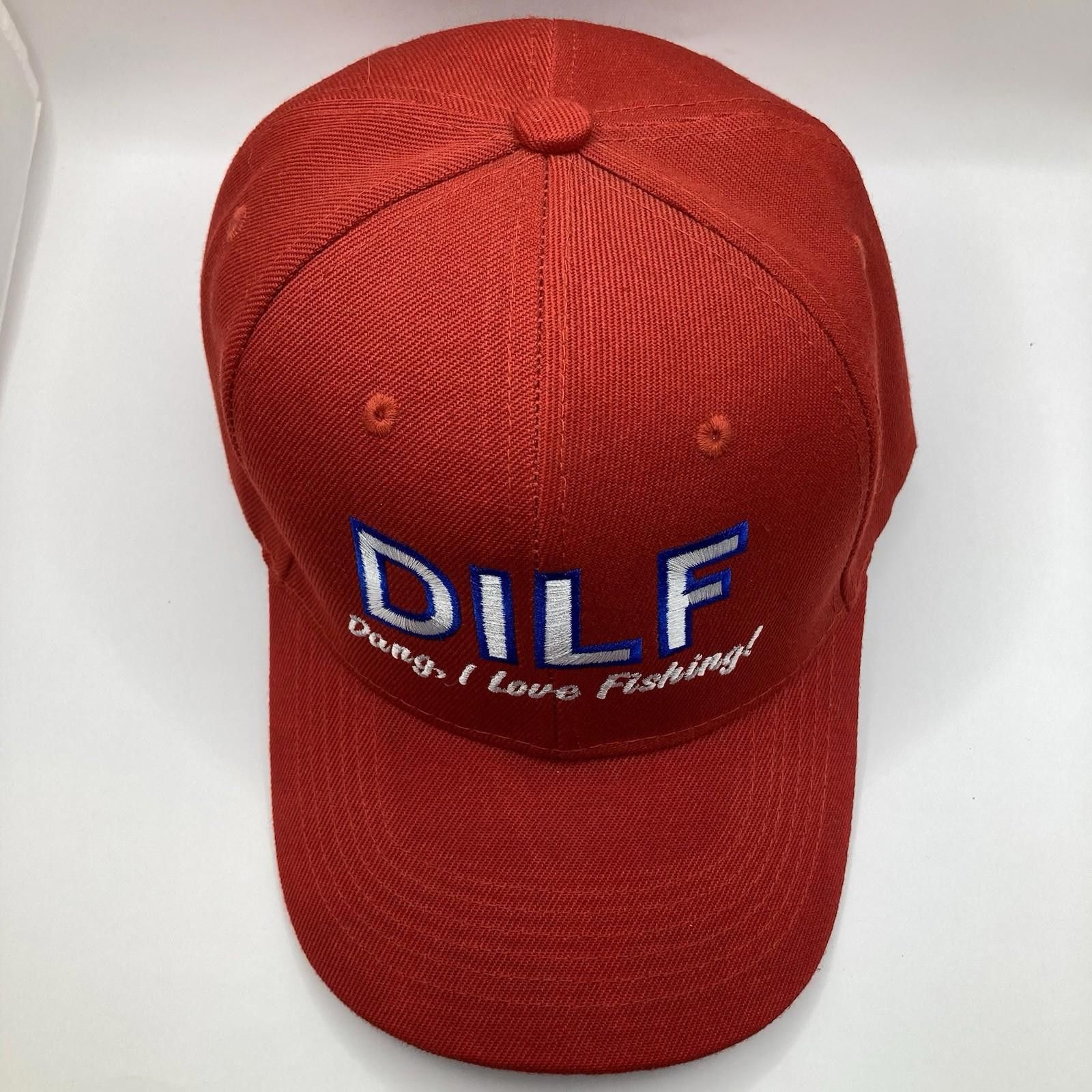 The Unbranded Brand DILF Dang I Love Fishing Red Baseball Cap Embroidered Size ONE SIZE - 5 Thumbnail