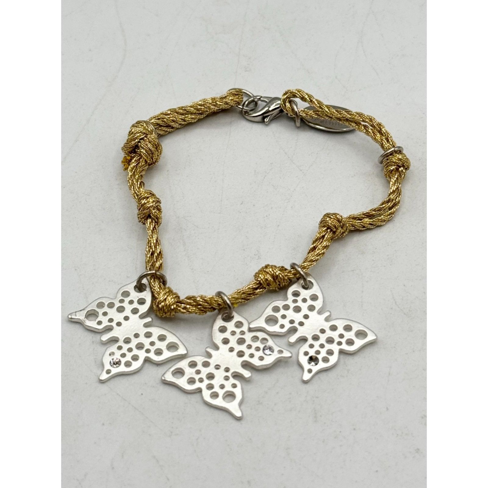 Other Vintage gold metallic thread rhinestone butterfly charm brac Size ONE SIZE - 3 Thumbnail