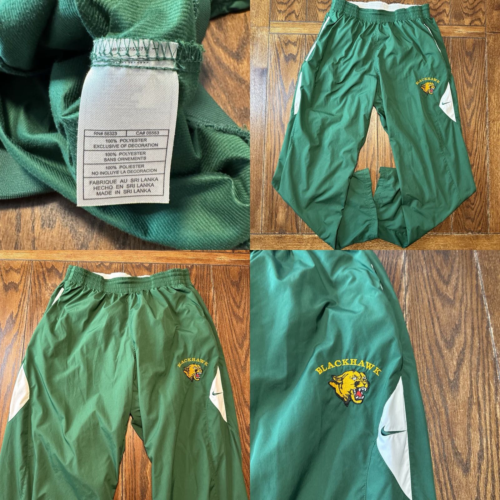 Nike VINTAGE Nike Team Blackhawk Cougars Track Suit Green Football Baggy Ankle Zip 90’s XL Mens Size 36R - 8 Thumbnail