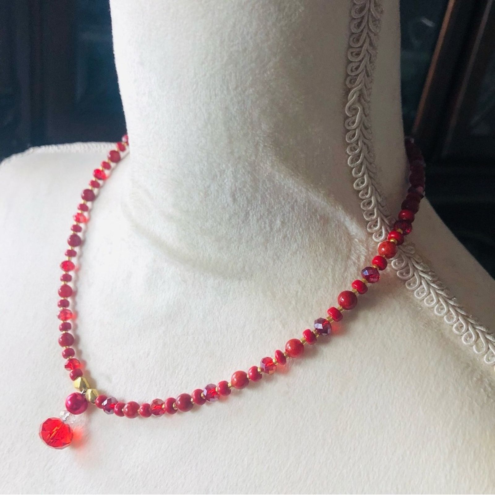 Handmade Handcrafted repurpose carnelian glass crystal necklace Size ONE SIZE - 3 Thumbnail