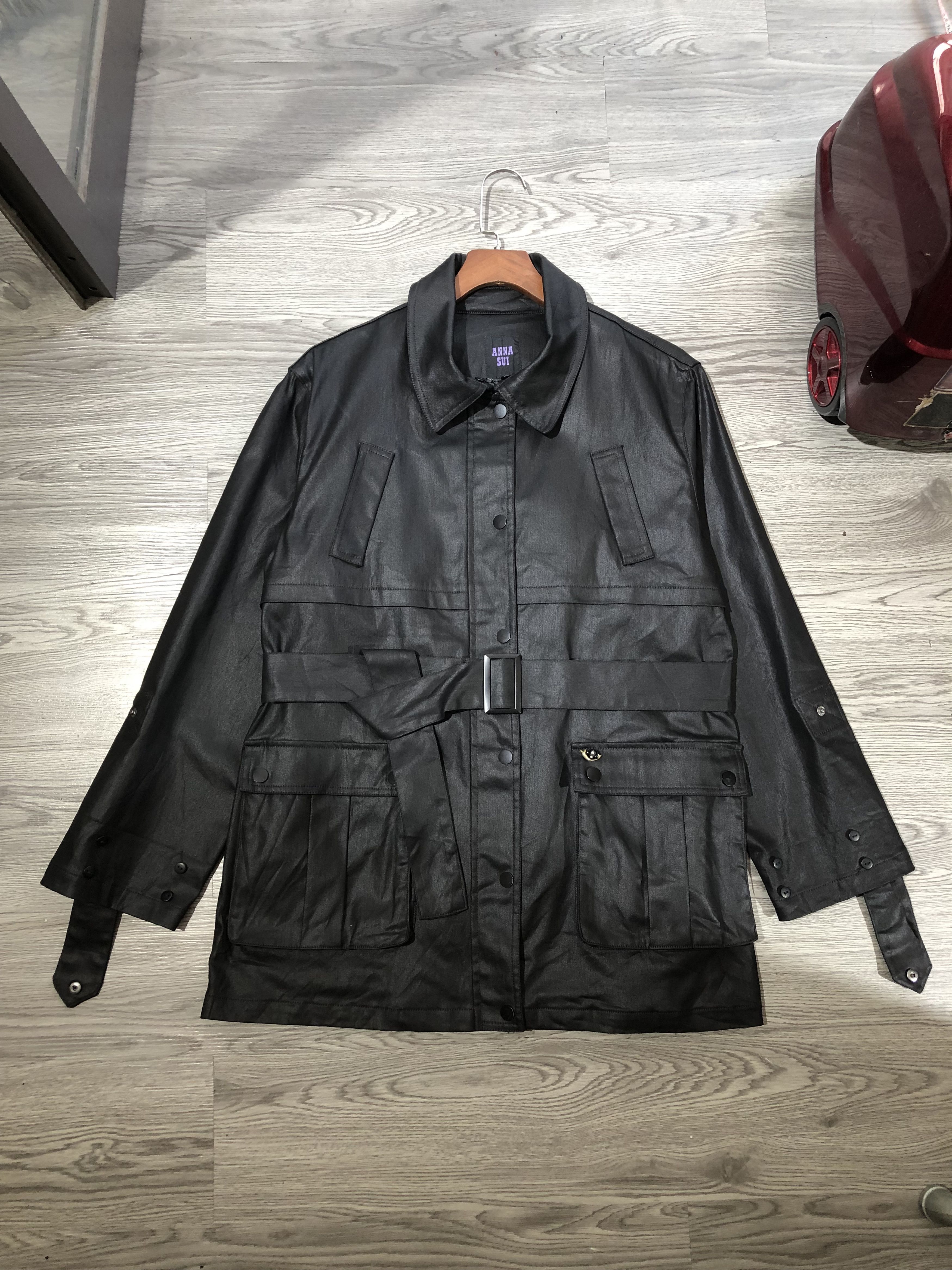 Anna Sui Vintage Anna Sui Waxed Cotton Belted Jacket Coat Black Size L / US 10 / IT 46 - 4 Thumbnail